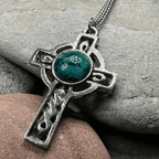 Heathergems Celtic Cross Necklace - Blue Green