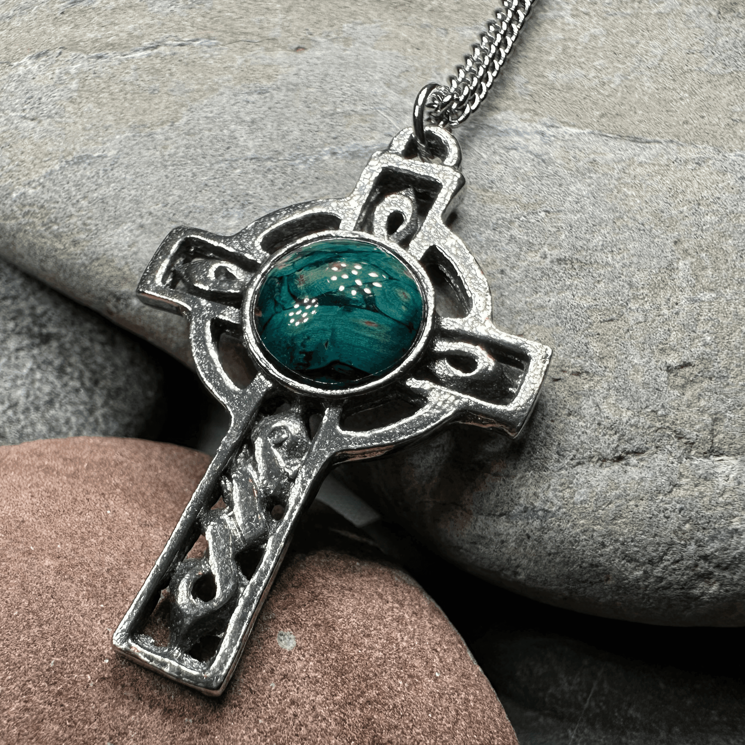 Heathergems Celtic Cross Necklace - Blue Green