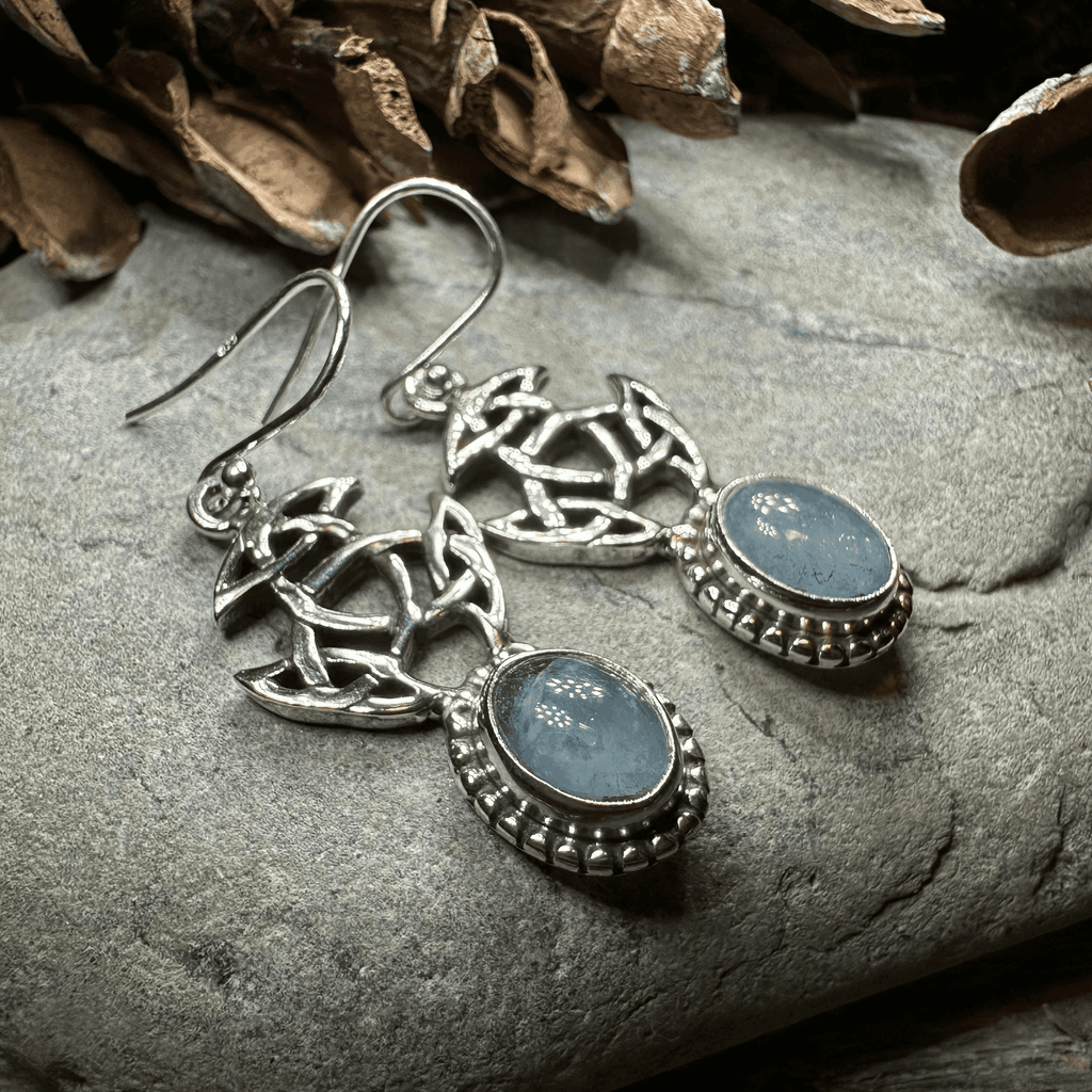 Laidir Celtic Knot Earrings - Blue-Gray Aquamarine