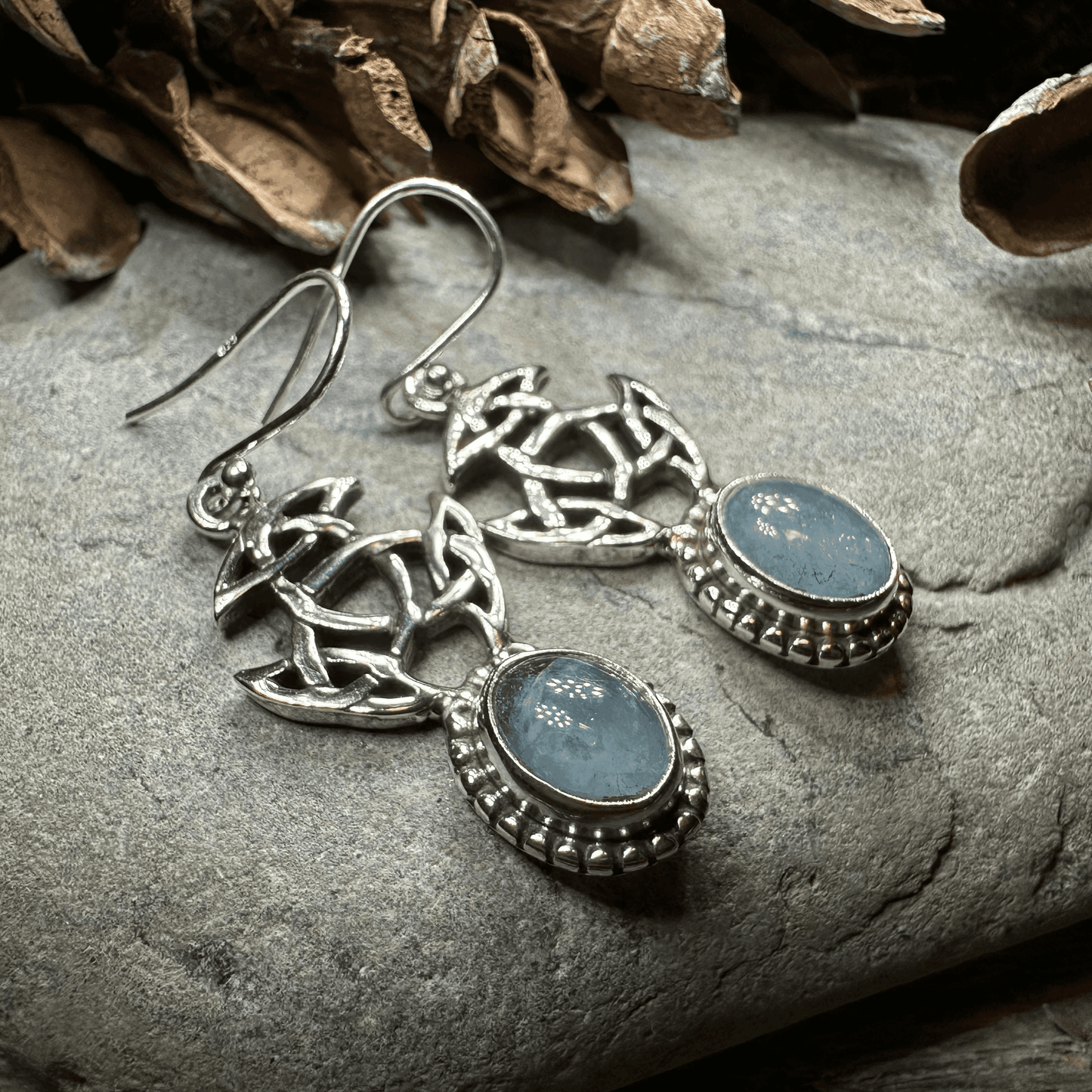 Laidir Celtic Knot Earrings - Blue-Gray Aquamarine