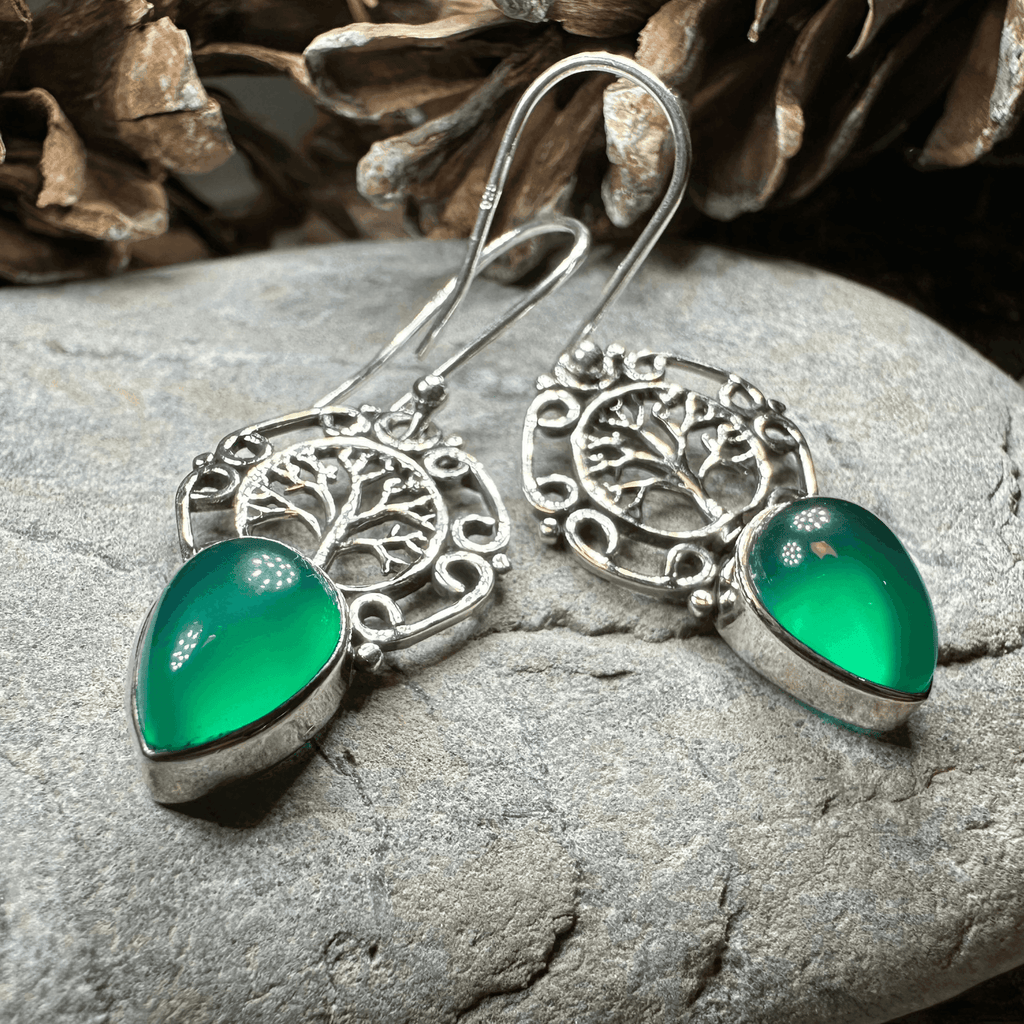 Ancient Tree of Life Earrings - Green Chalcedony
