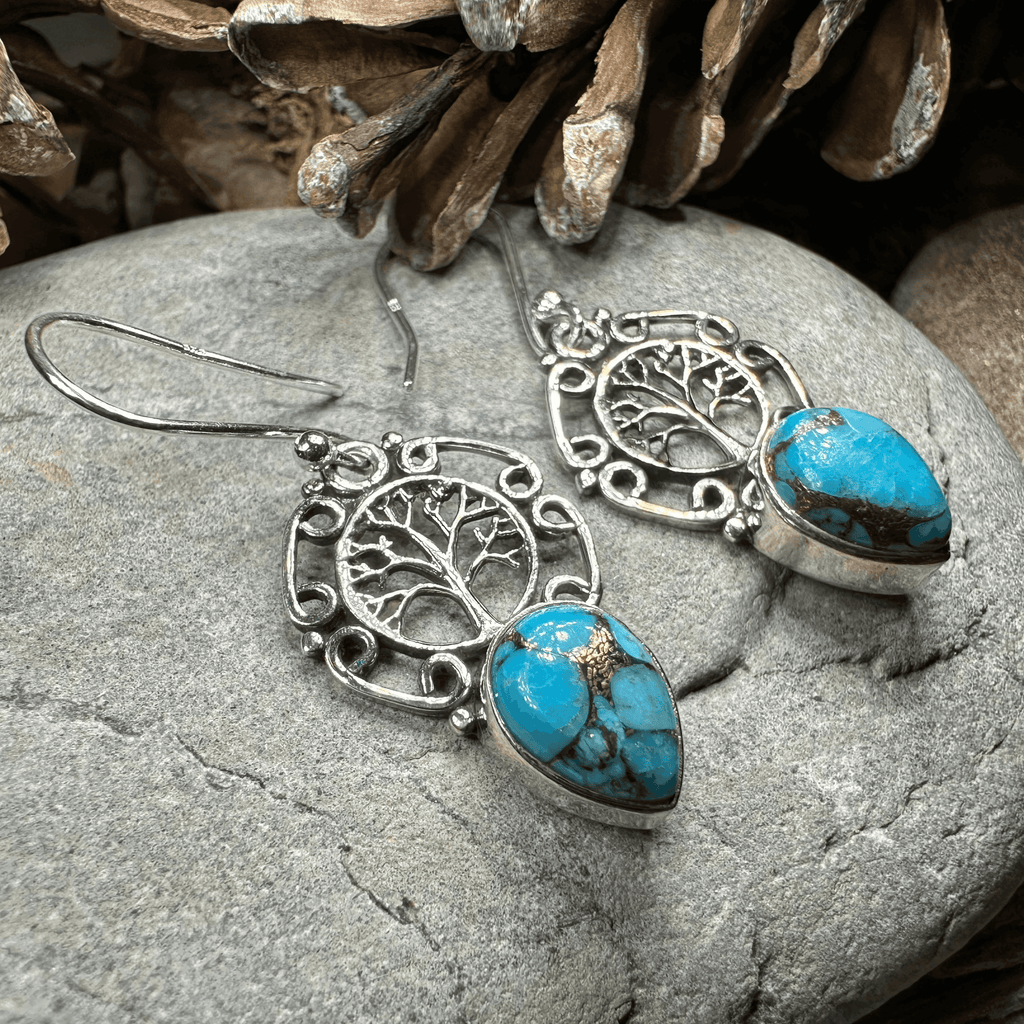 Ancient Tree of Life Earrings - Blue Turquoise