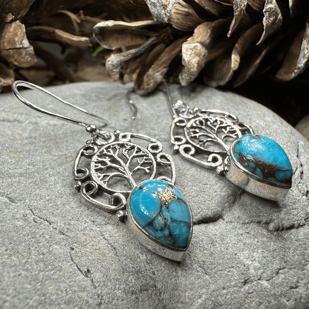 Ancient Tree of Life Earrings - Green Chalcedony