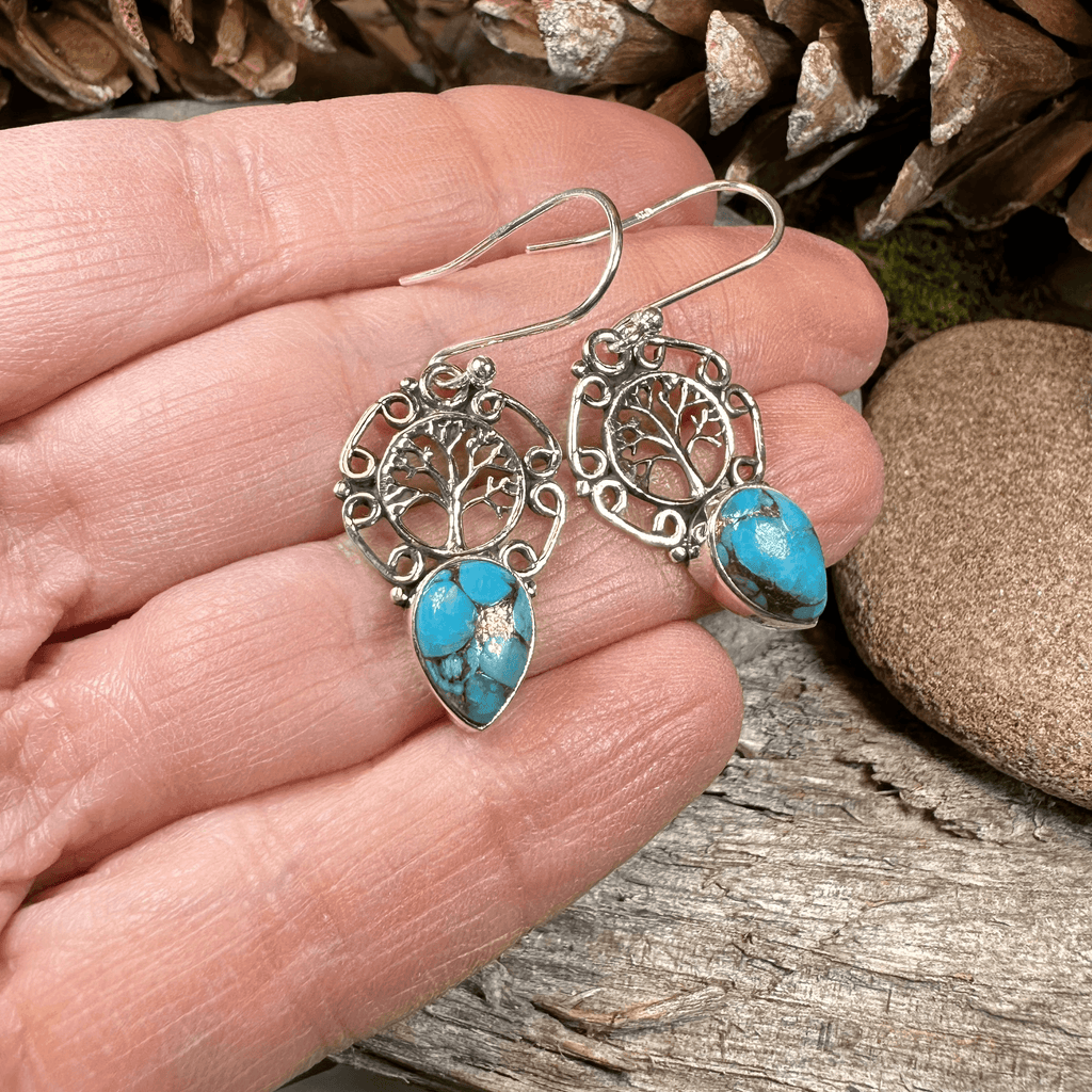 Ancient Tree of Life Earrings - Green Chalcedony