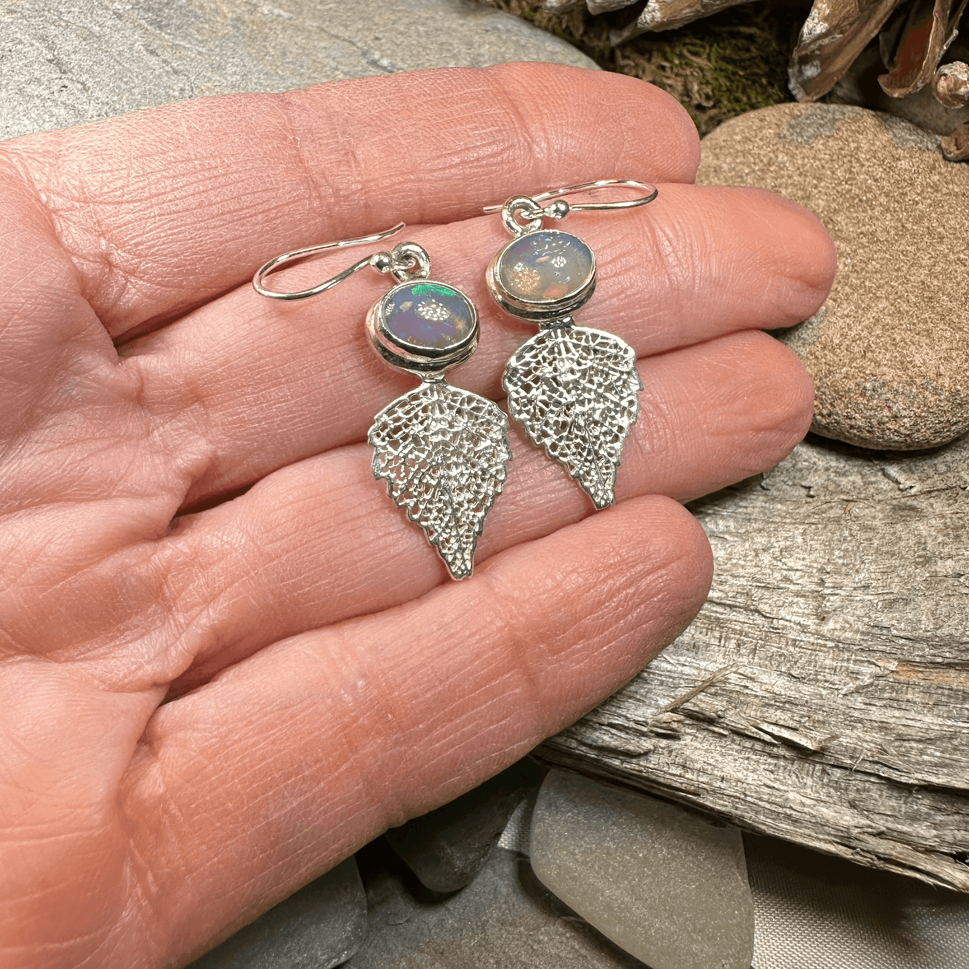 Celtic Leaf Opal Earrings - 