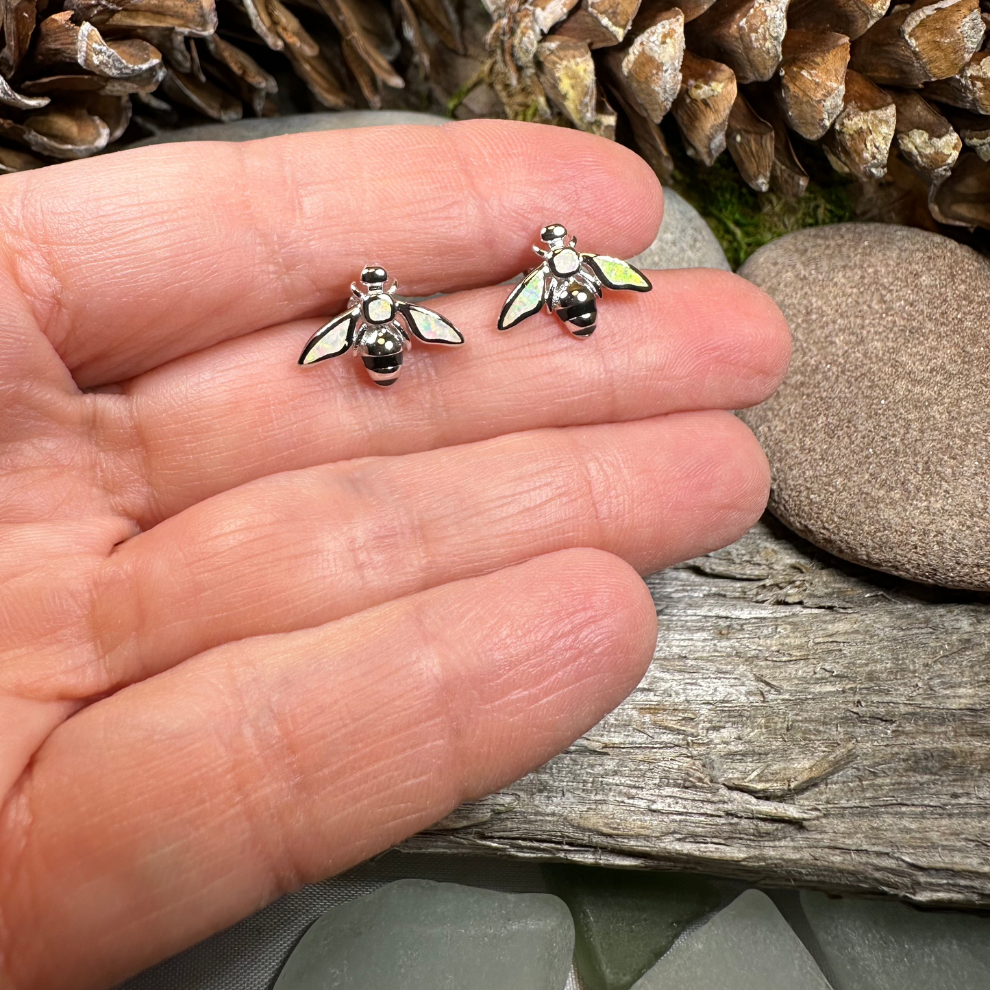 Opal Bee Stud Earrings