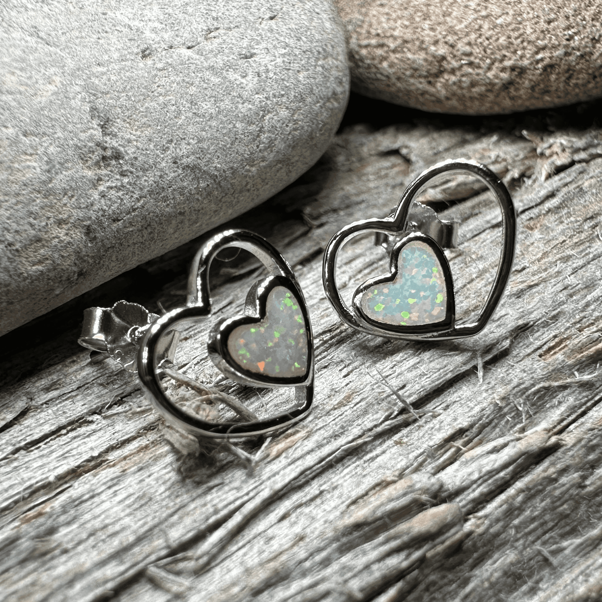 Double Heart Stud Earrings - Blue