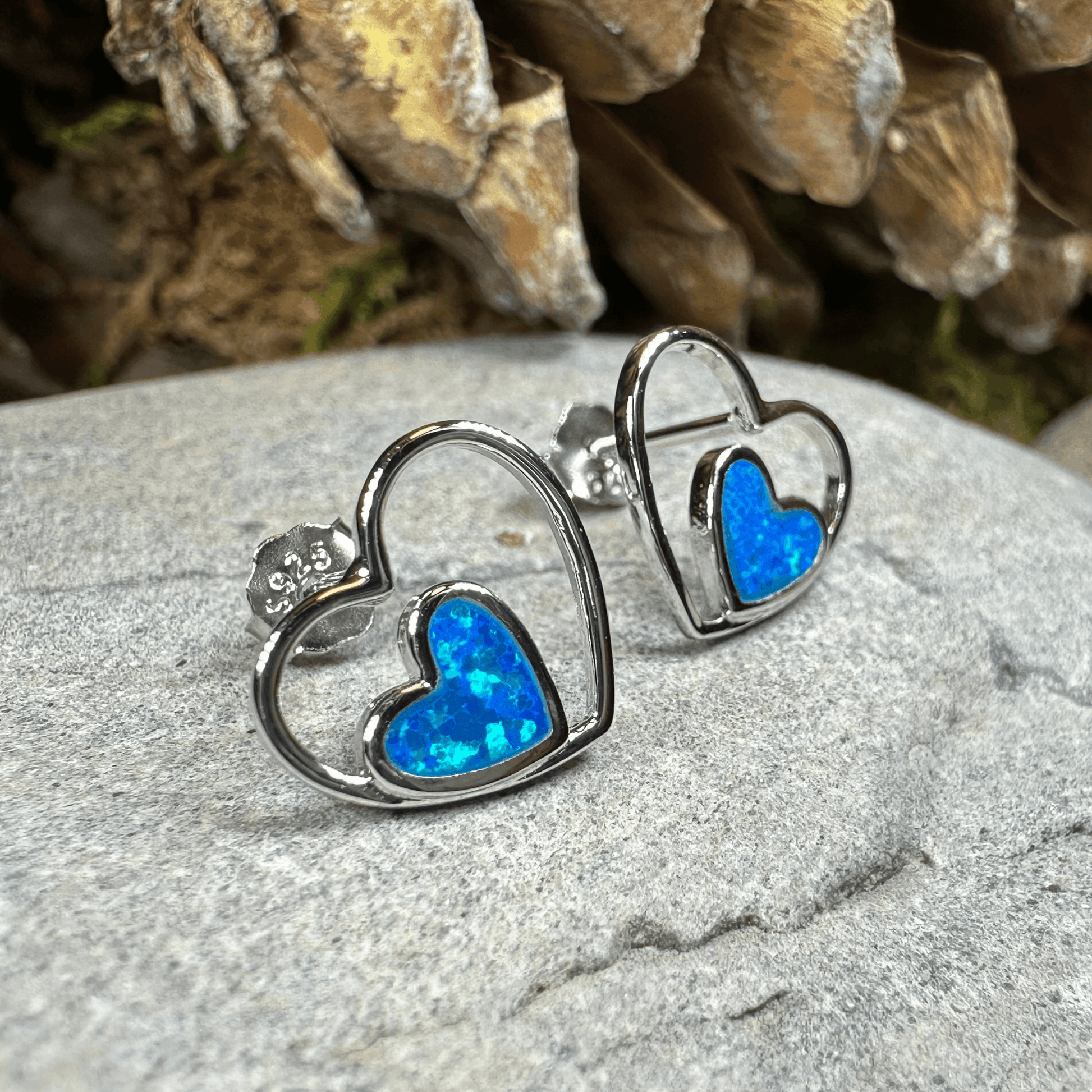 Double Heart Stud Earrings - Blue