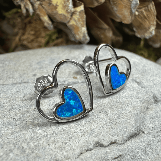 Double Heart Stud Earrings - Blue