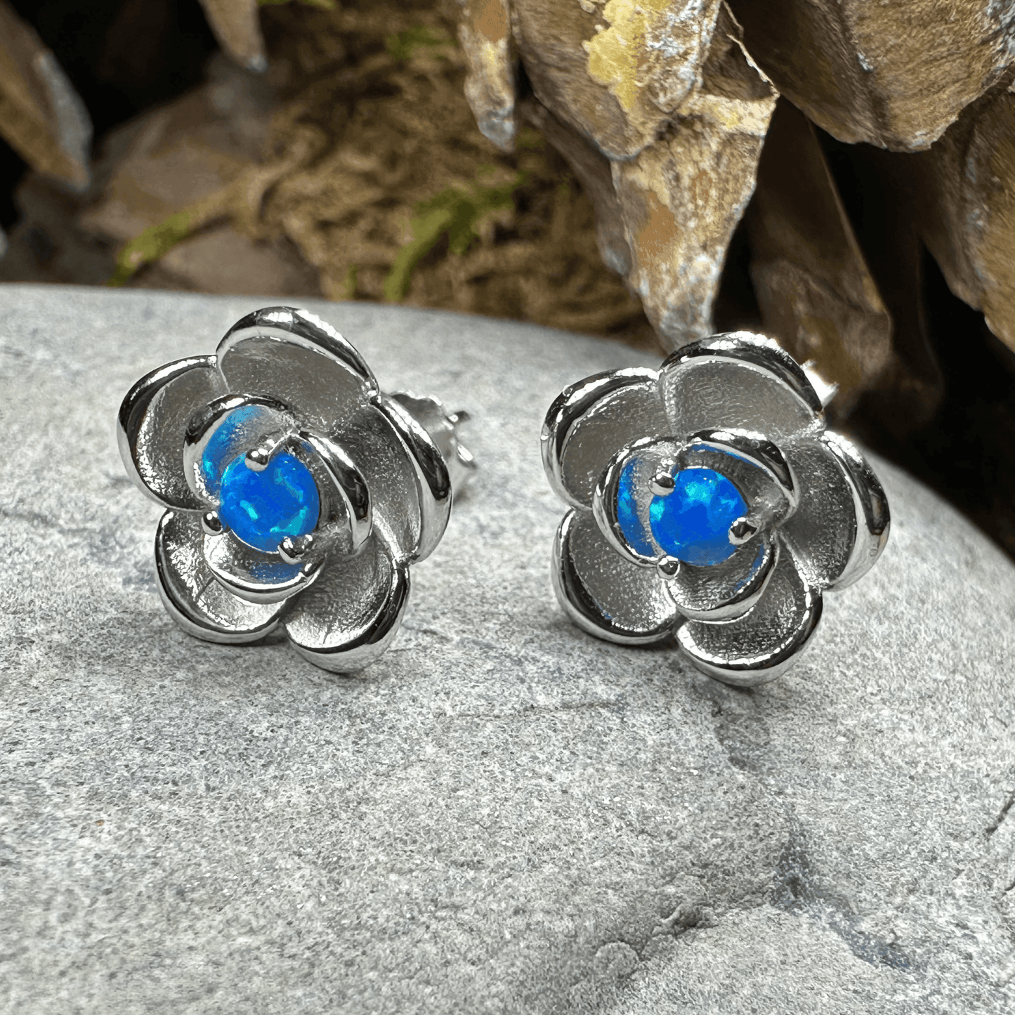 Wild Irish Rose Opal Earrings - Ocean Blue Opal