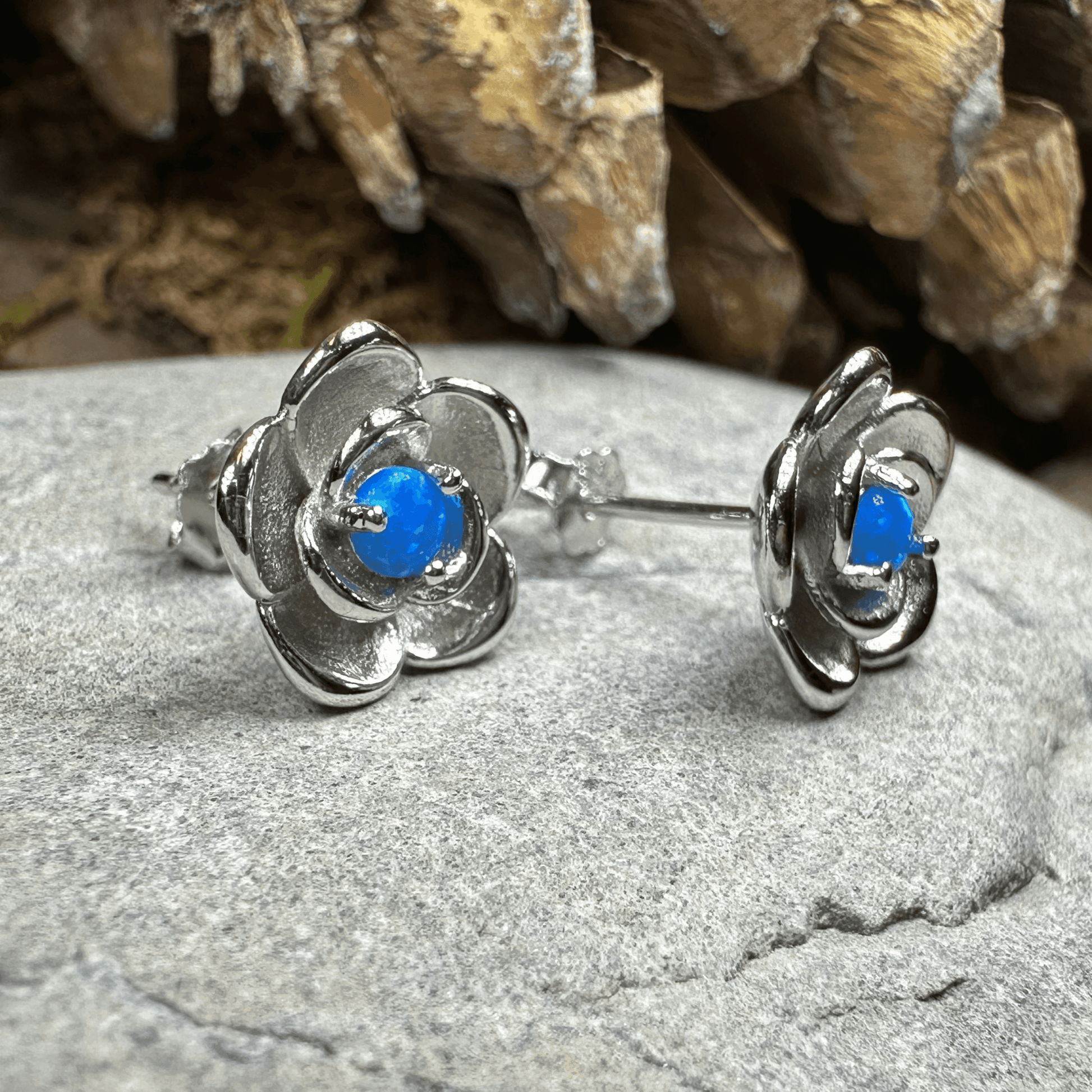 Wild Irish Rose Opal Earrings - Ocean Blue Opal