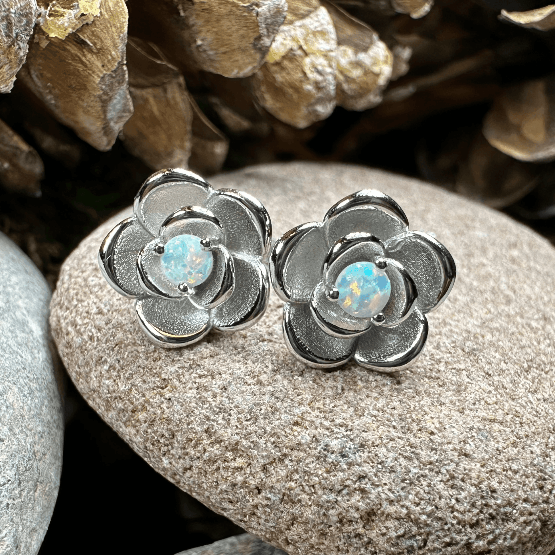 Wild Irish Rose Opal Earrings - Ocean Blue Opal