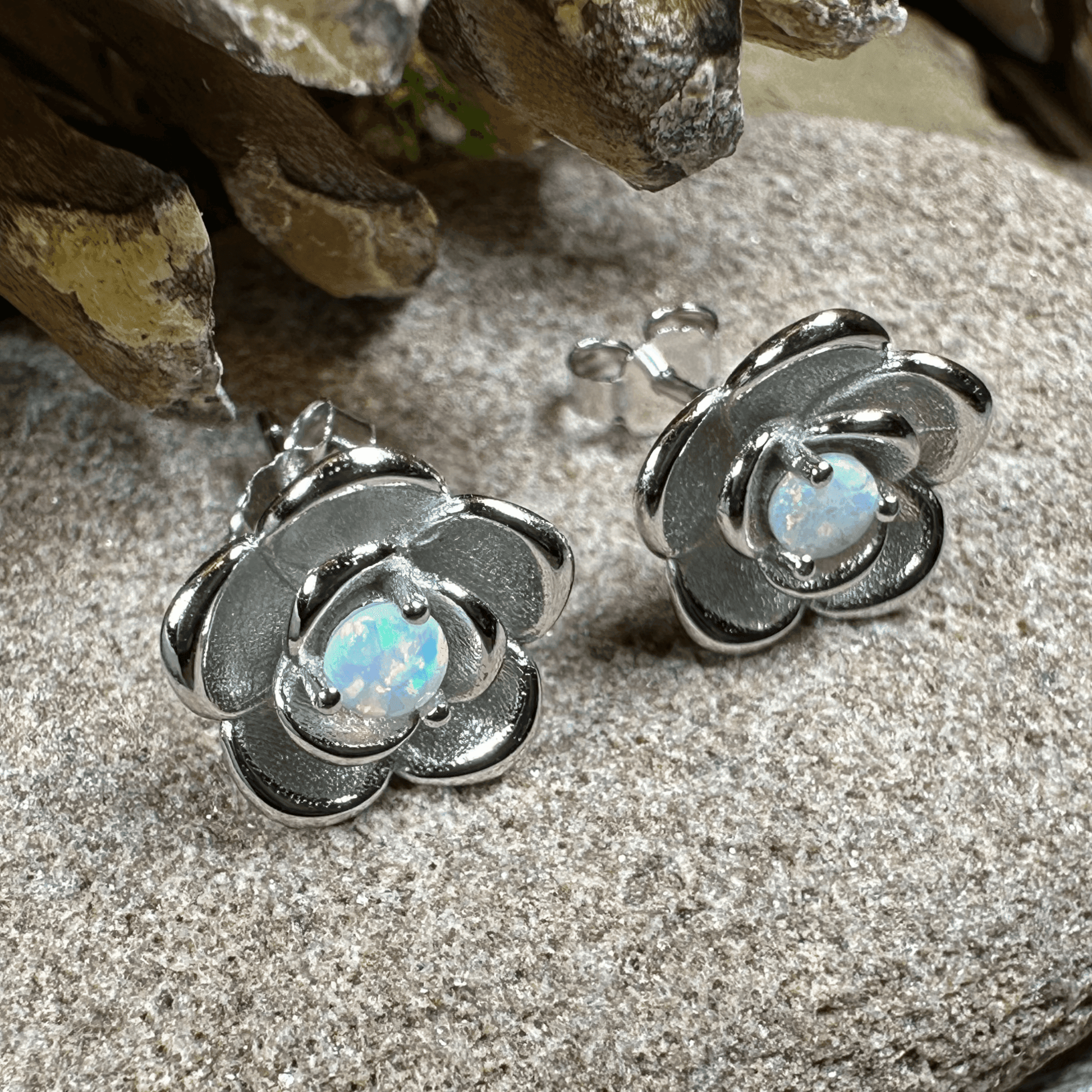 Wild Irish Rose Opal Earrings - Ocean Blue Opal