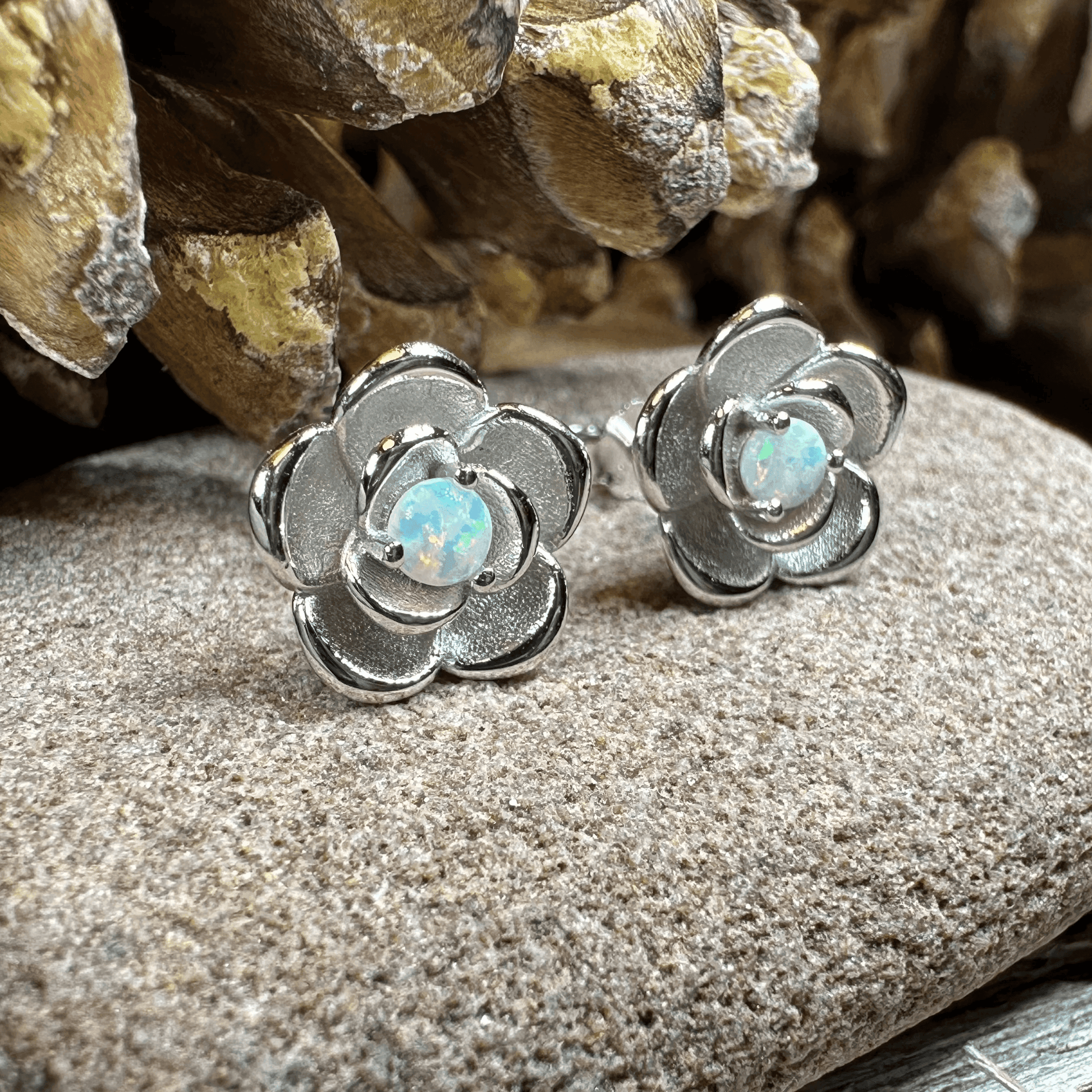 Wild Irish Rose Opal Earrings - Ocean Blue Opal