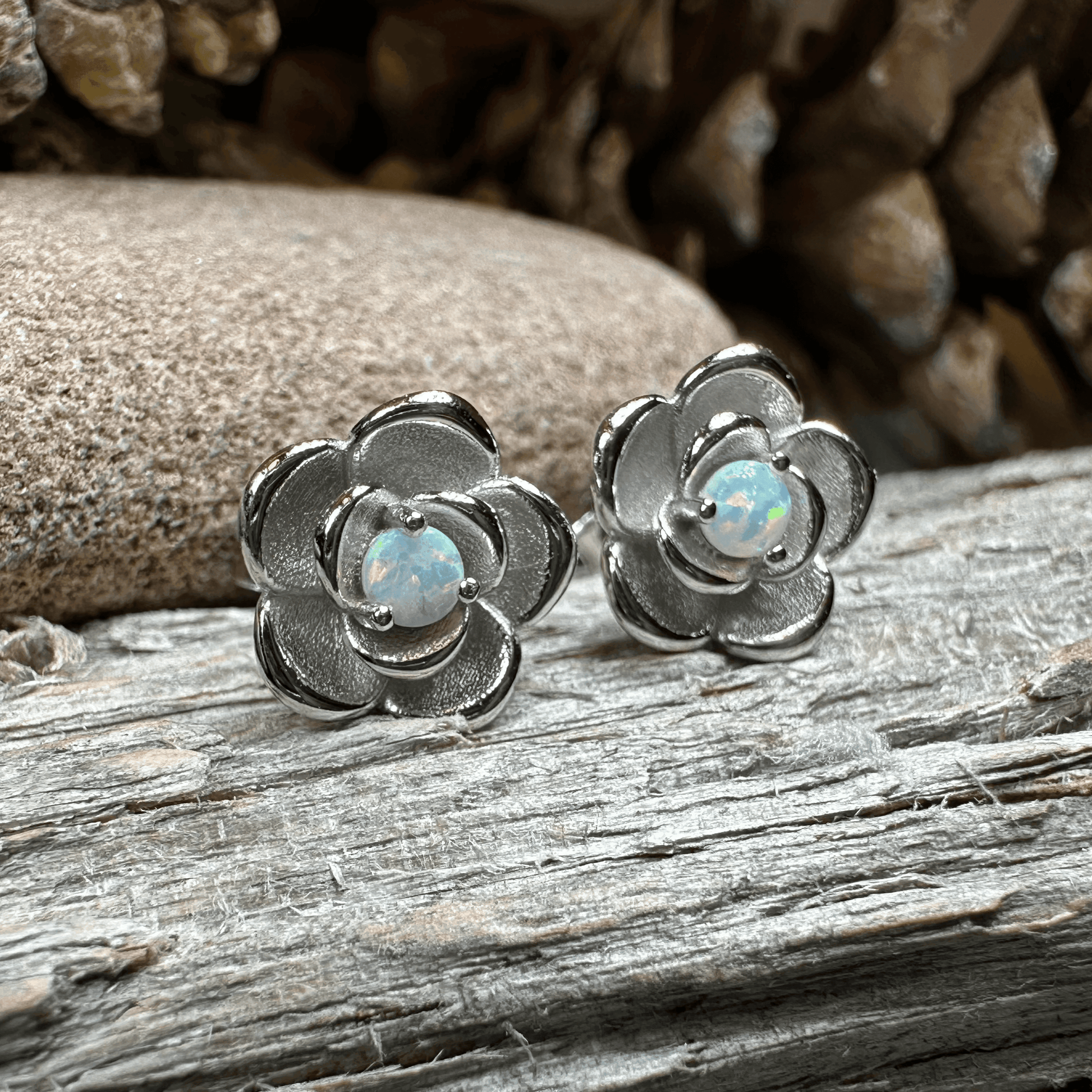 Wild Irish Rose Opal Earrings - Ocean Blue Opal