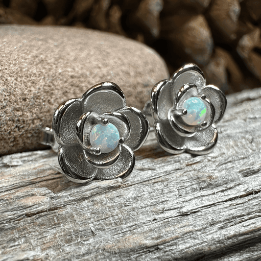 Wild Irish Rose Opal Earrings - White Mist Opal