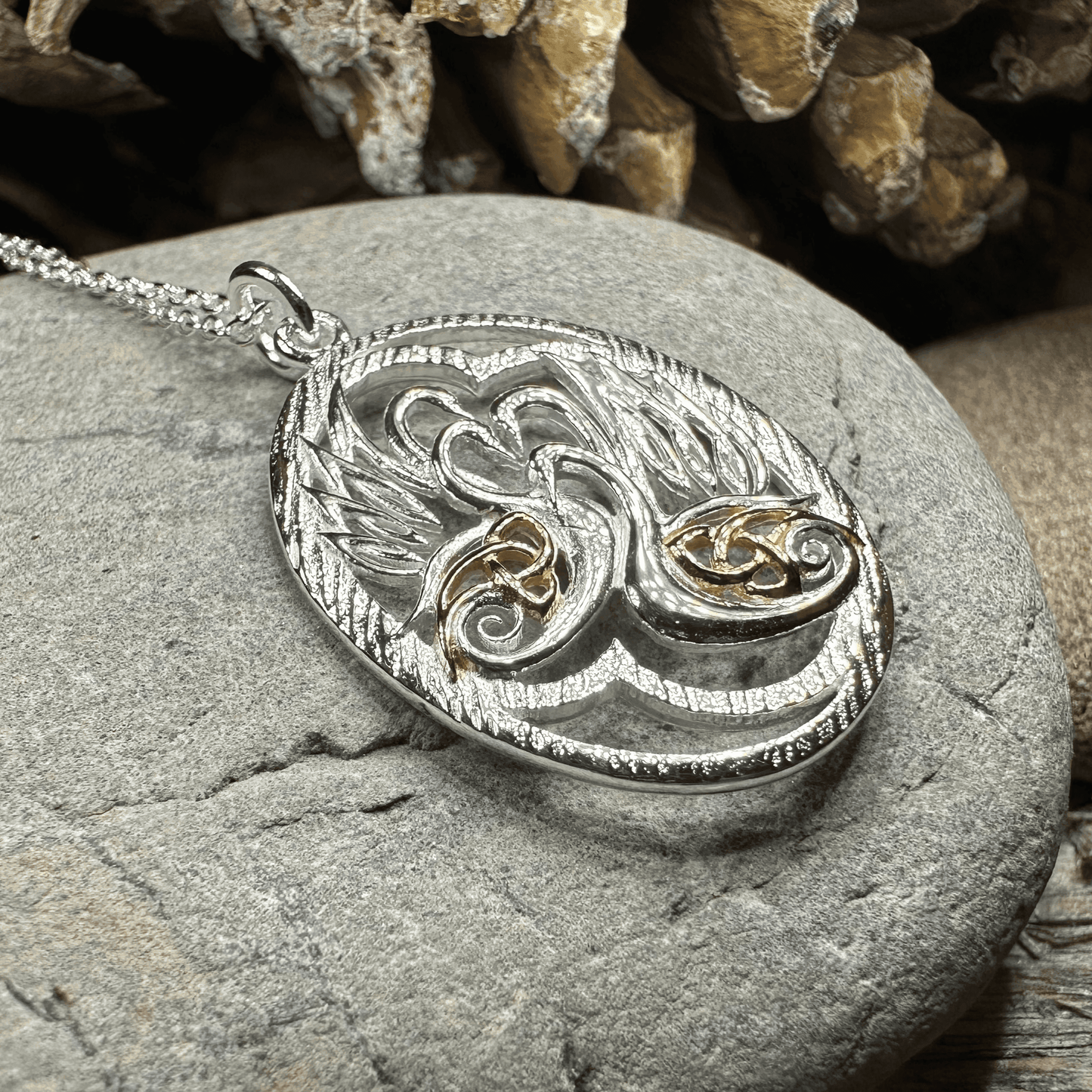 Golden Children of Lir Swan Necklace - 18