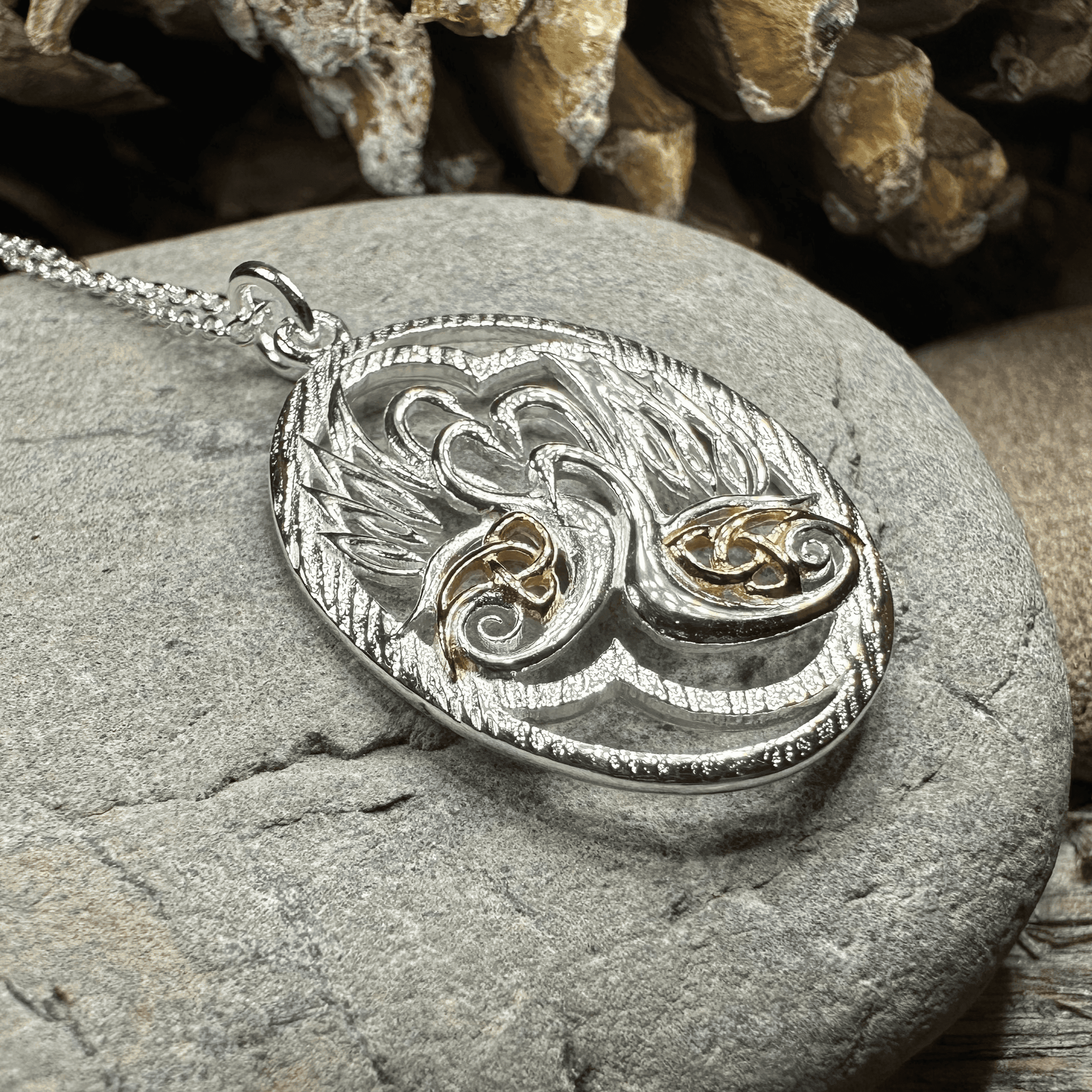 Golden Children of Lir Swan Necklace - 18
