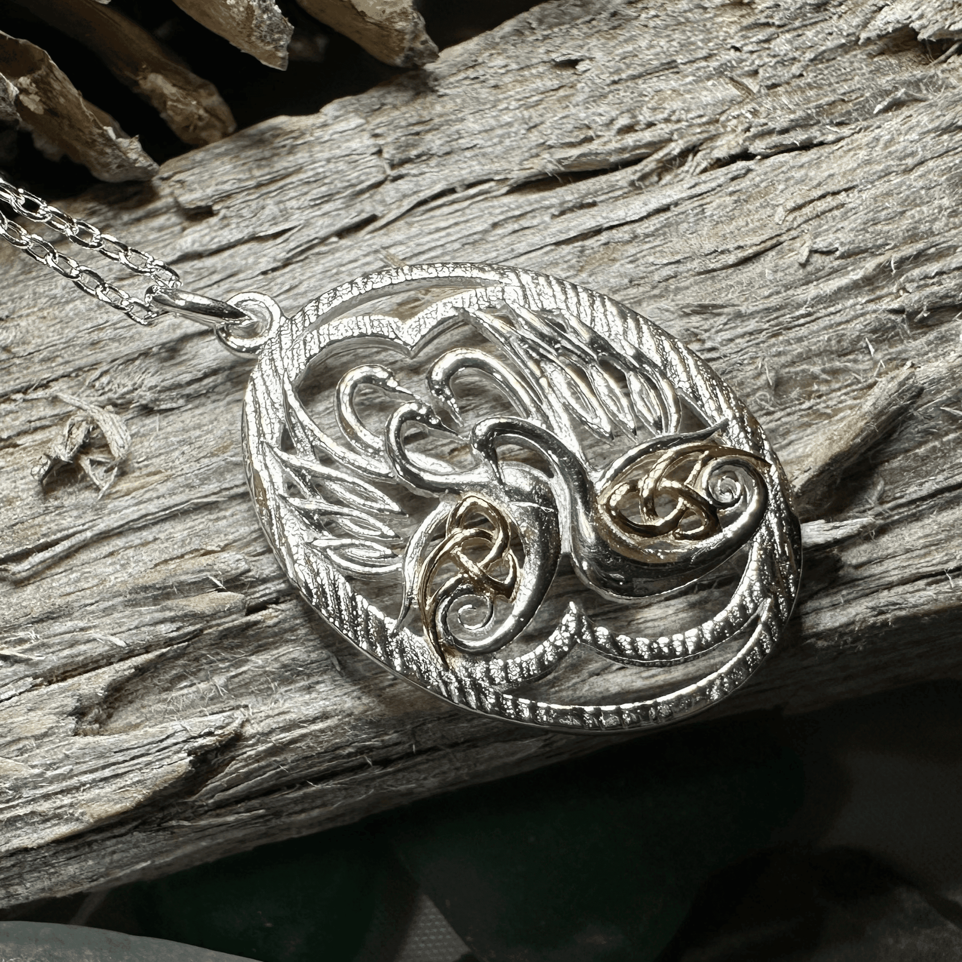 Golden Children of Lir Swan Necklace - 18