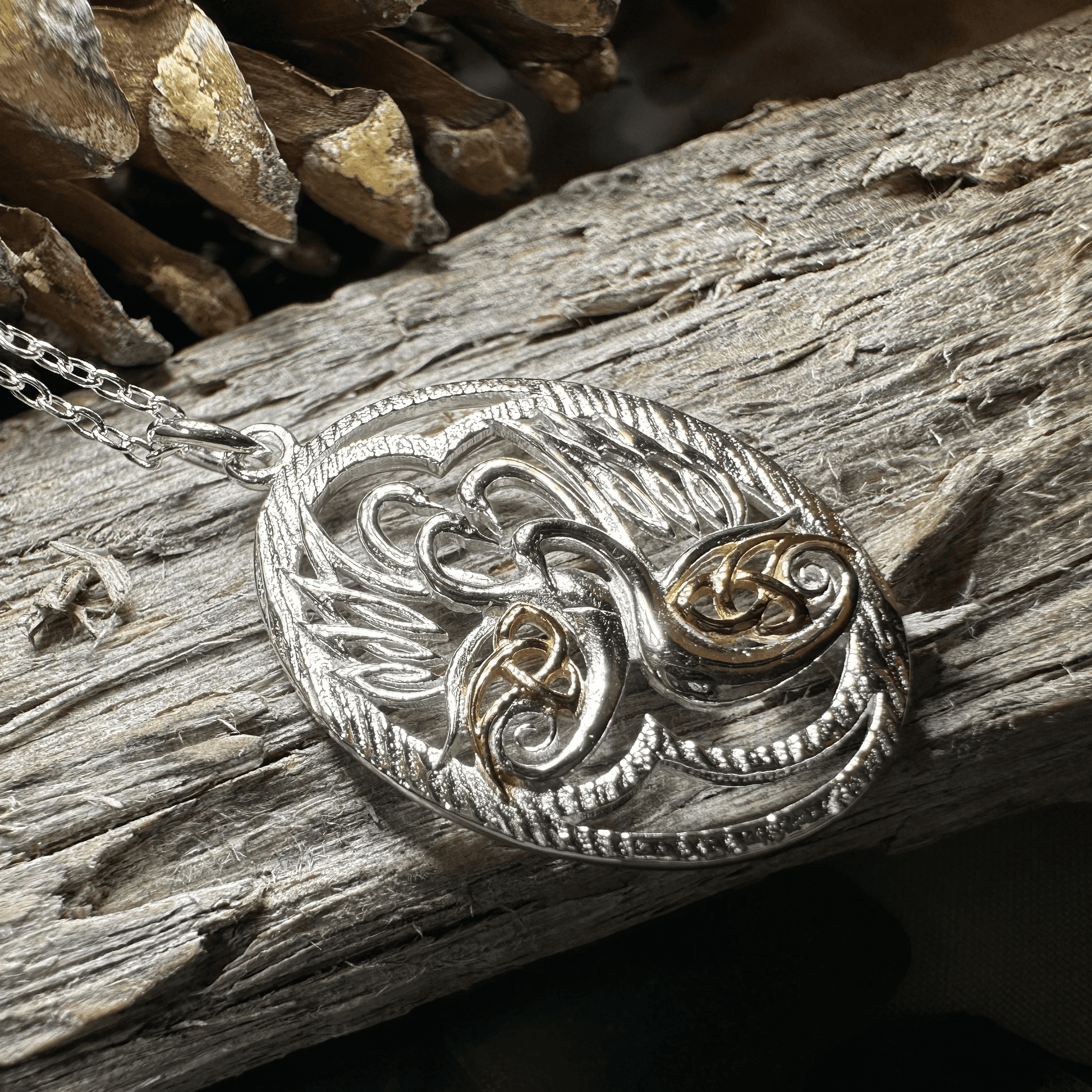 Golden Children of Lir Swan Necklace - 18