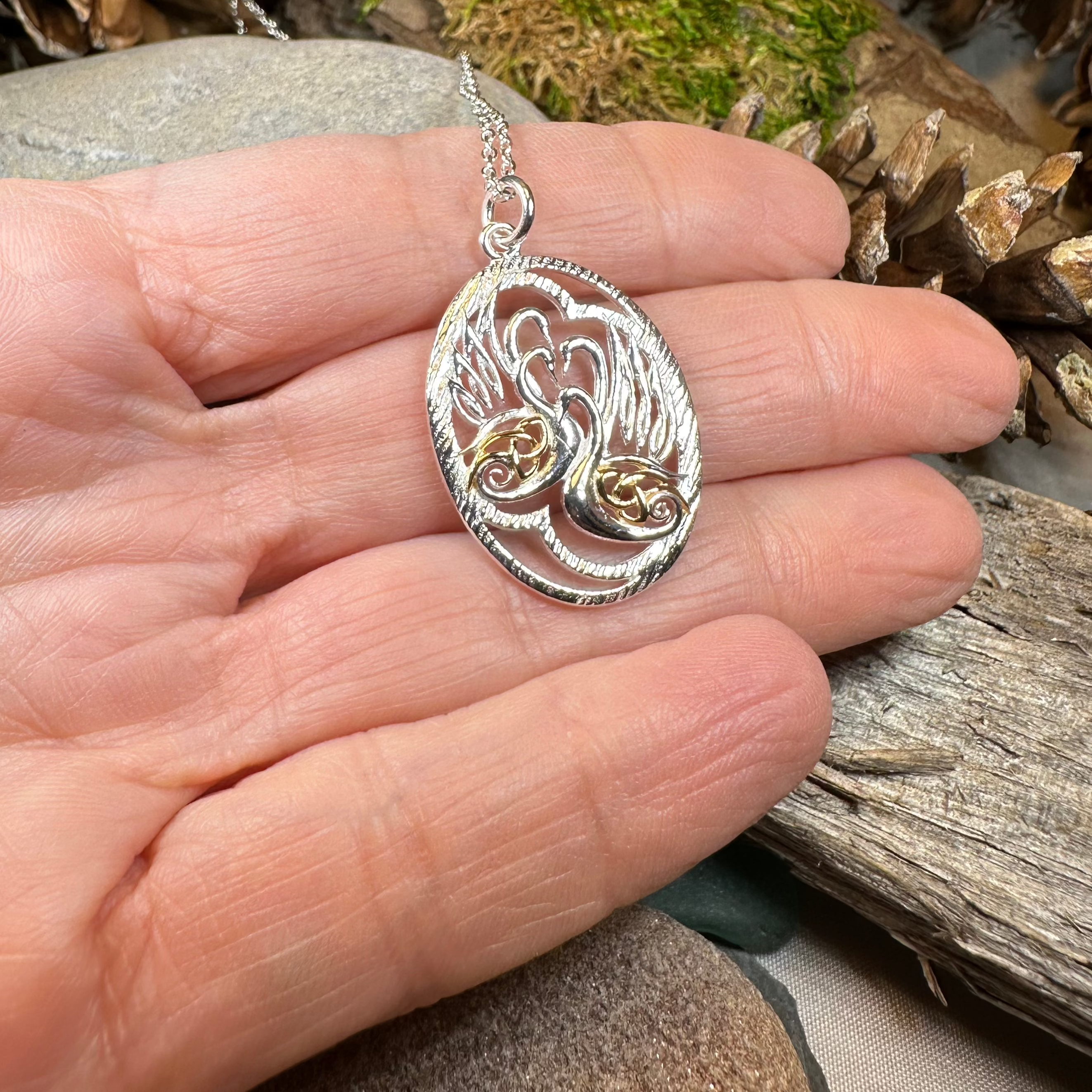 Golden Children of Lir Swan Necklace