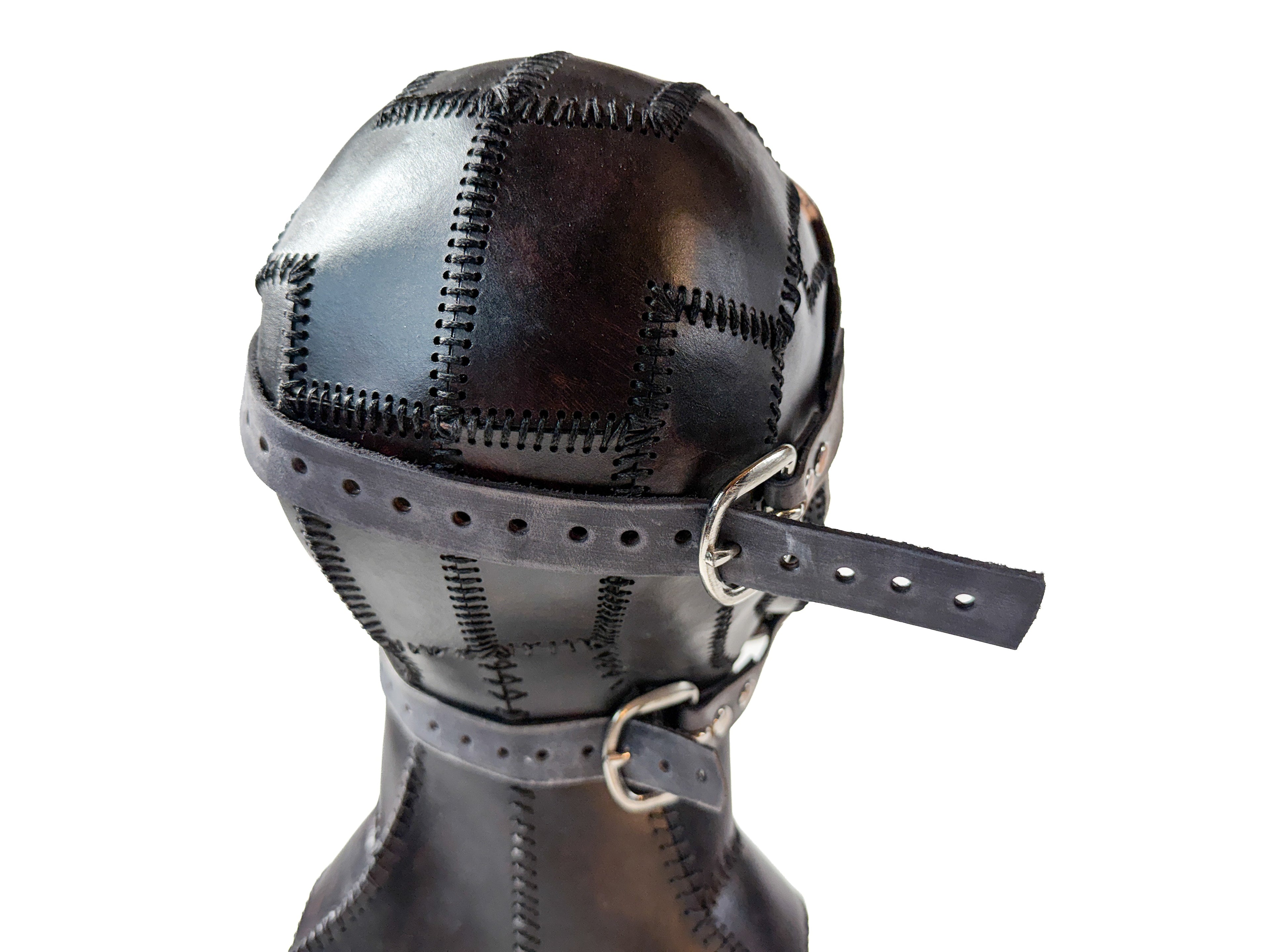 Genuine Leather Mask - Shattered Clown - Thick Straps w Velcro Included - Wide Mouth Edition
