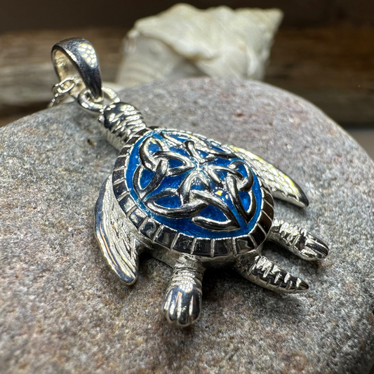 Blue Celtic Turtle Necklace