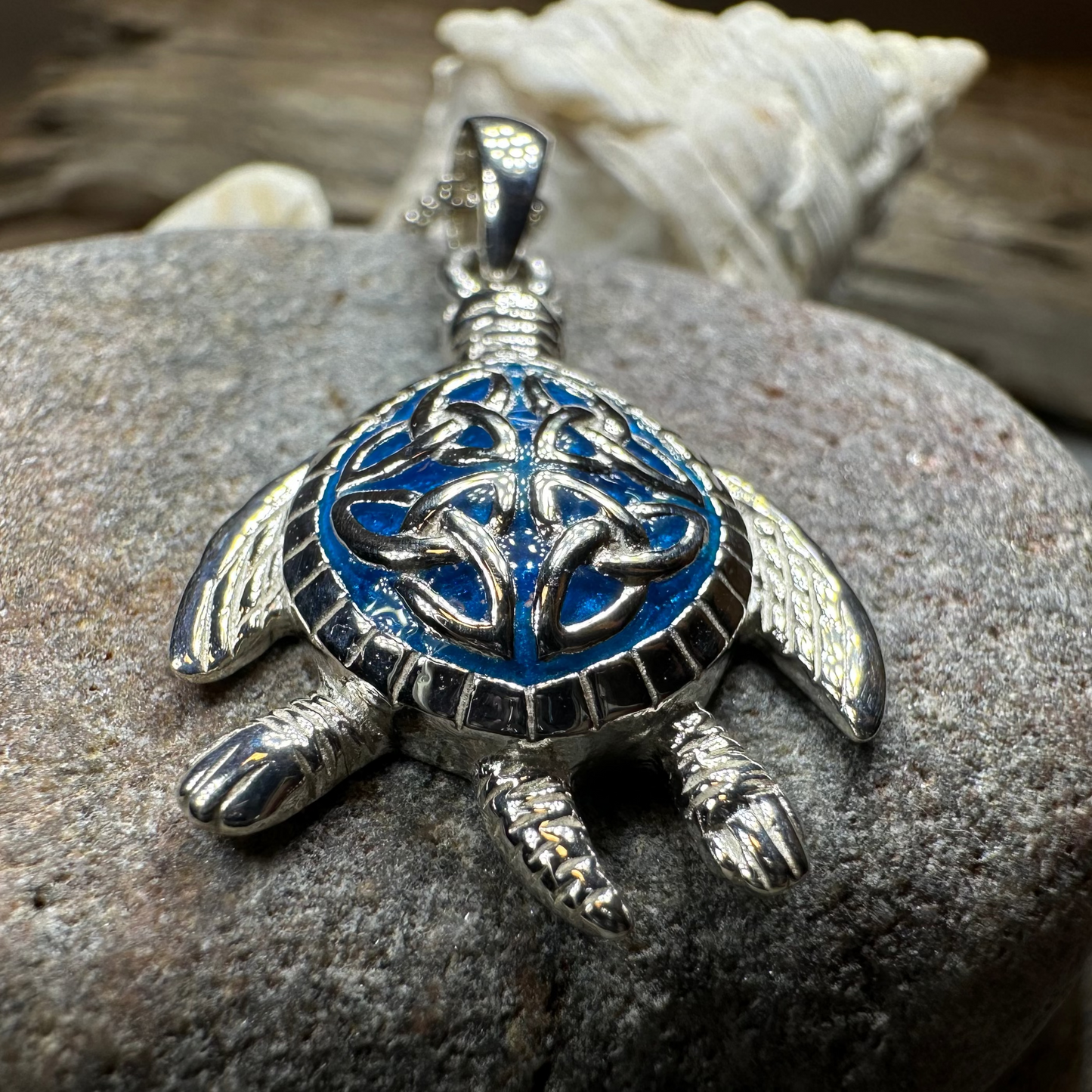 Blue Celtic Turtle Necklace