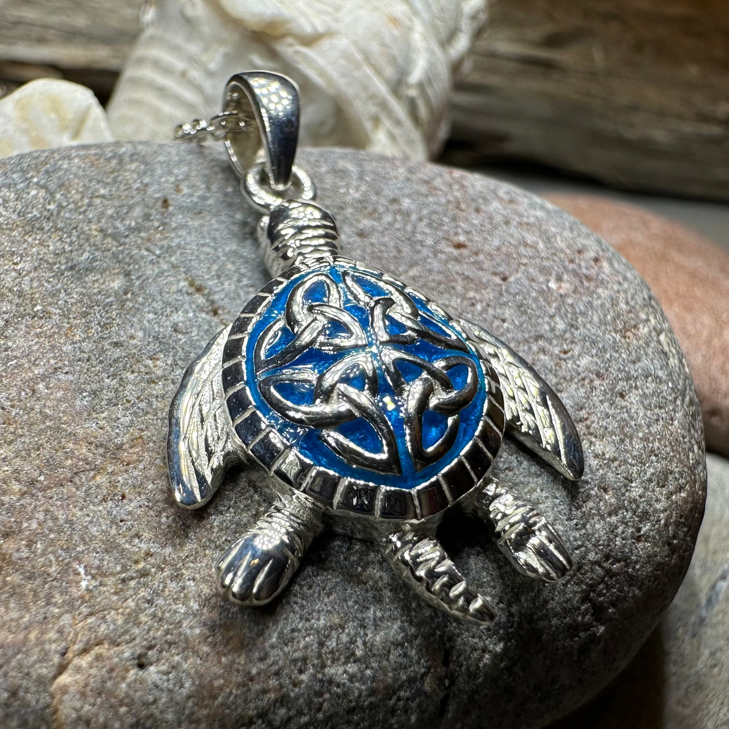 Blue Celtic Turtle Necklace