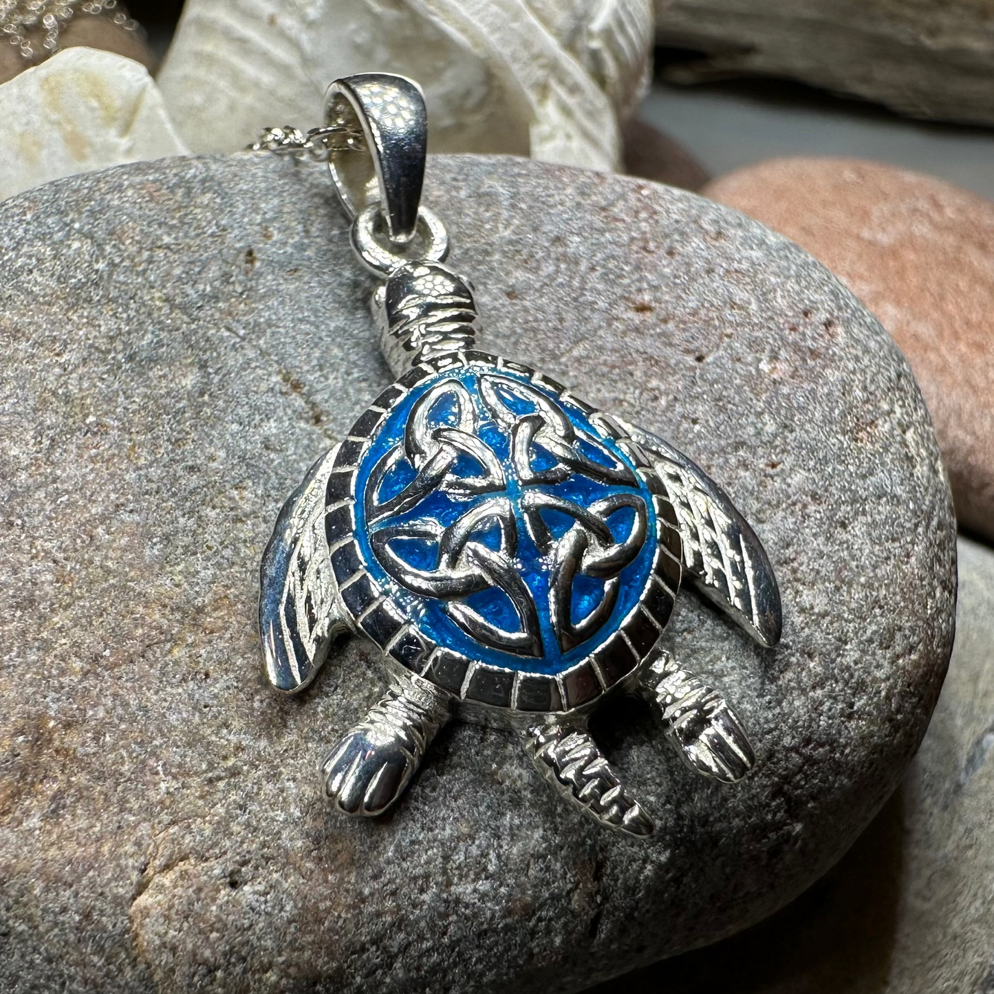 Blue Celtic Turtle Necklace