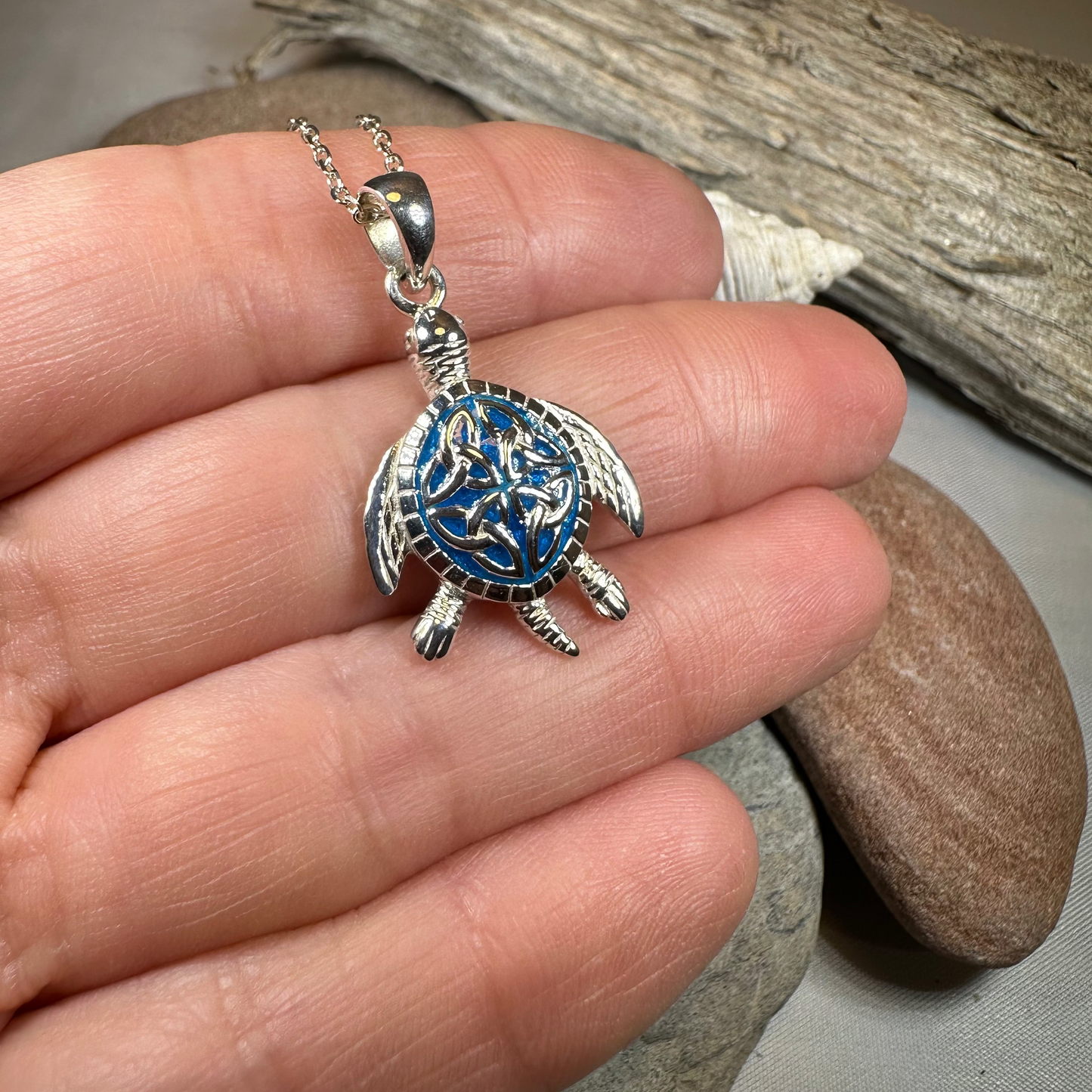 Blue Celtic Turtle Necklace