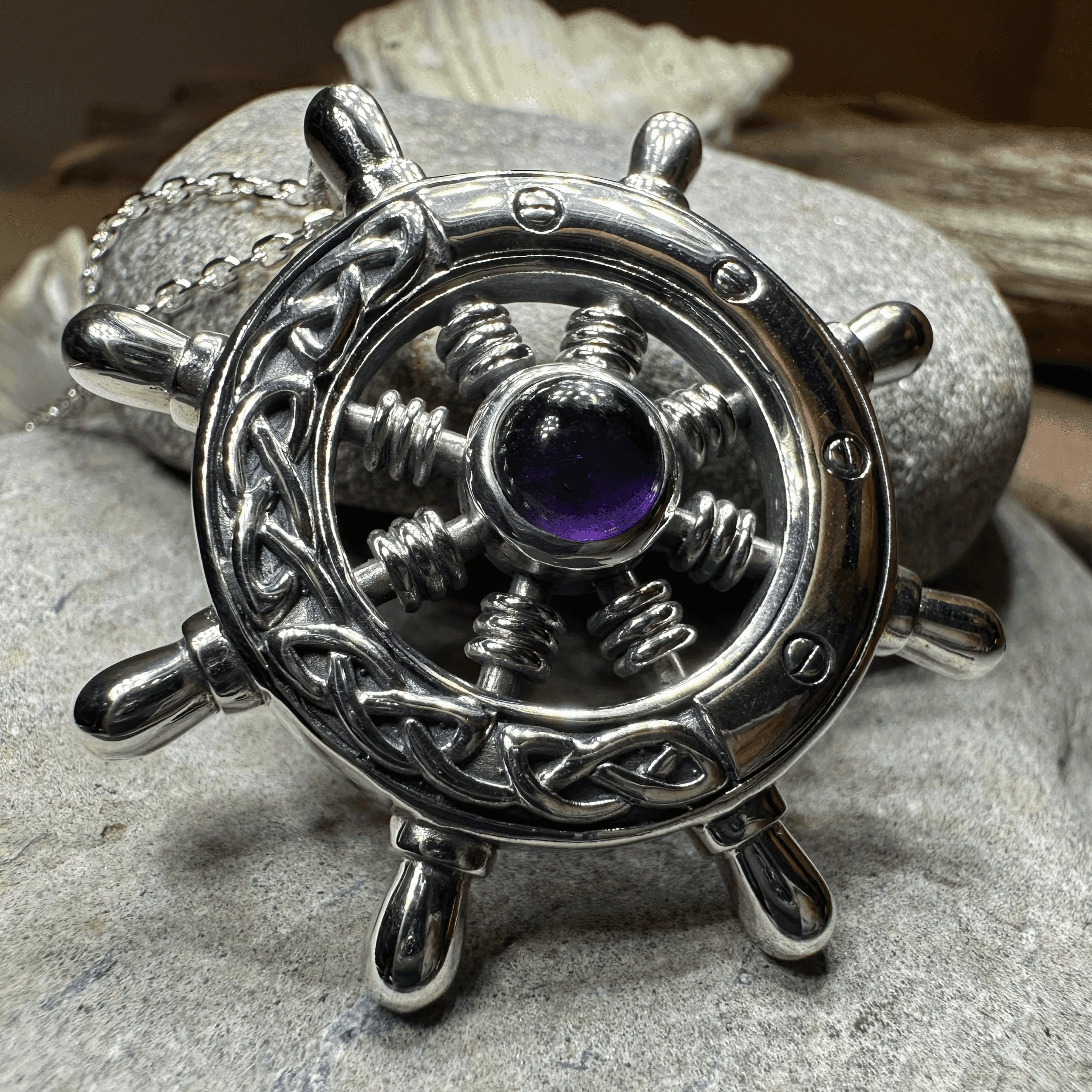 Keswick Ship's Wheel Necklace - 18 / Amethyst