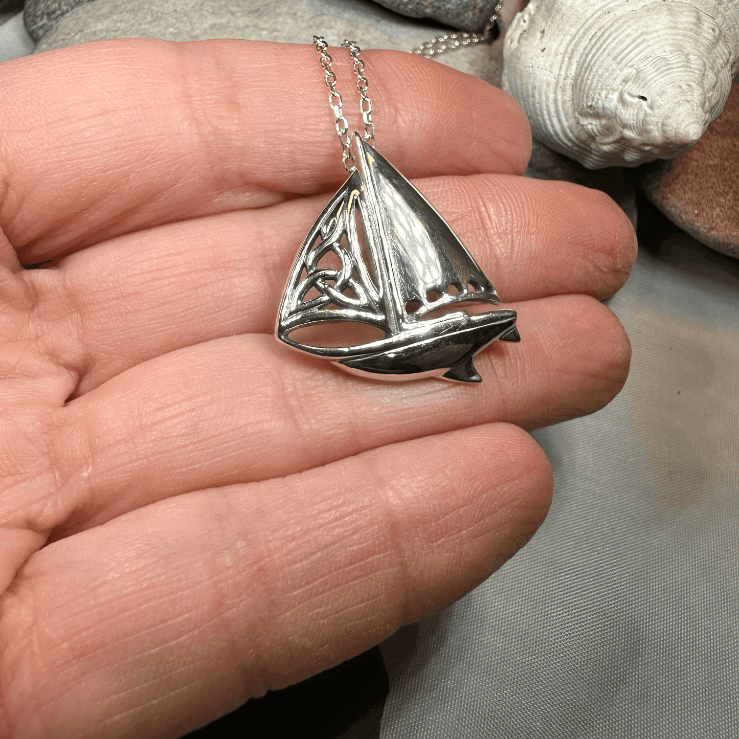 Celtic Sailboat Necklace - 18