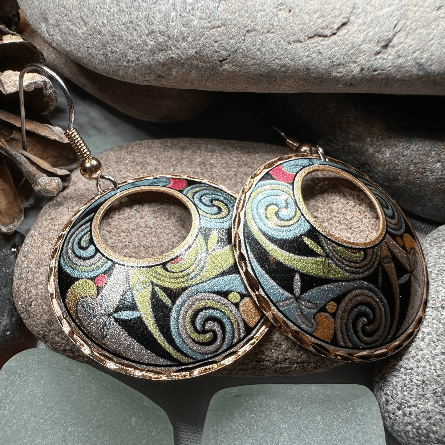 Rainswept Celtic Spiral Copper Earrings - 