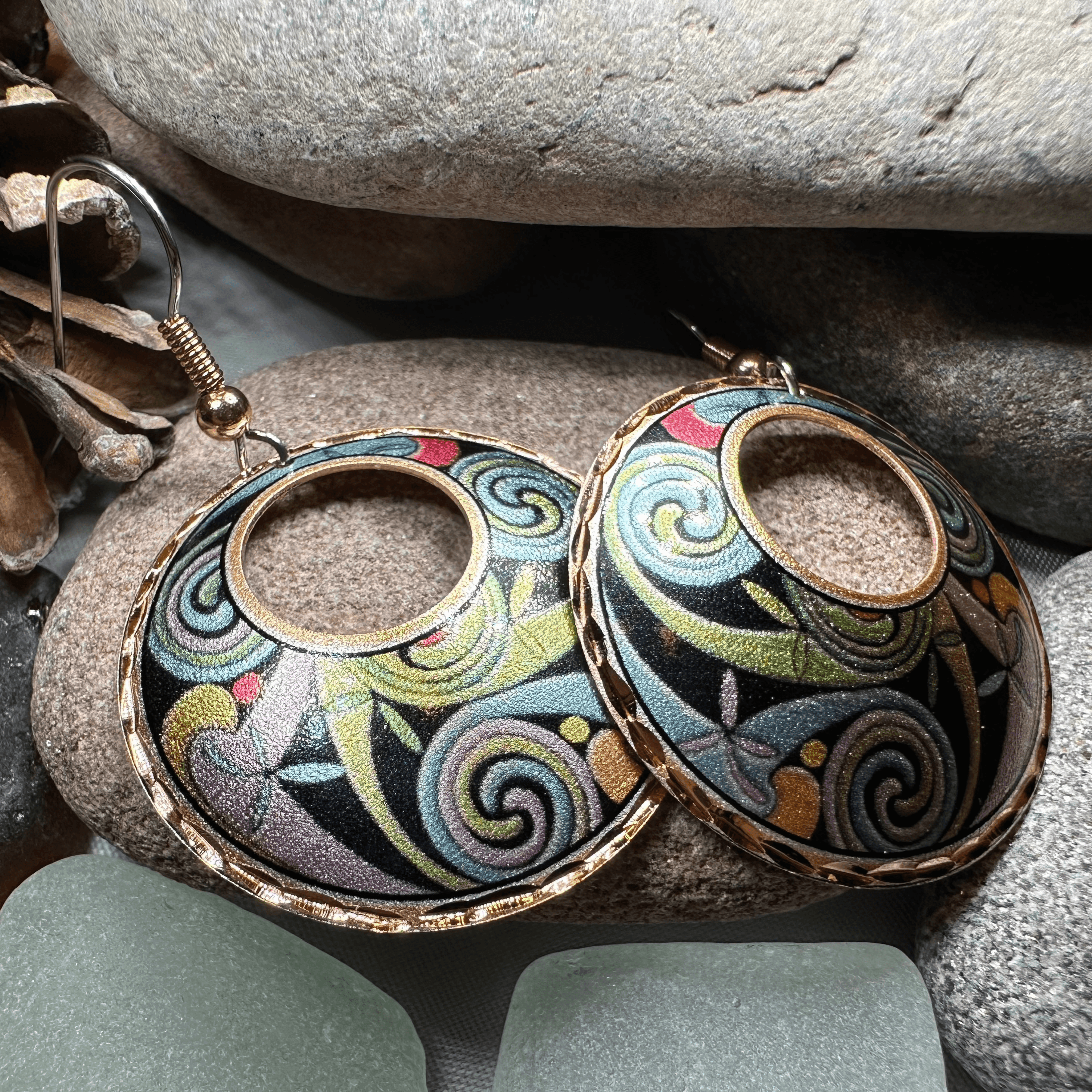 Rainswept Celtic Spiral Copper Earrings - 