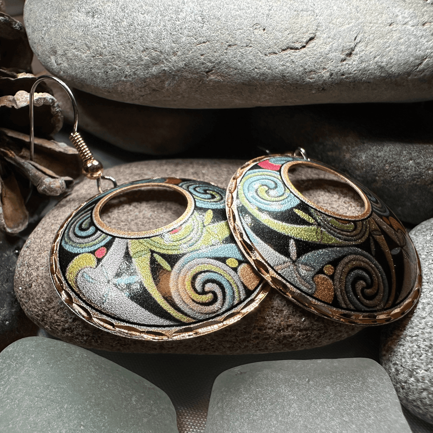 Rainswept Celtic Spiral Copper Earrings - 