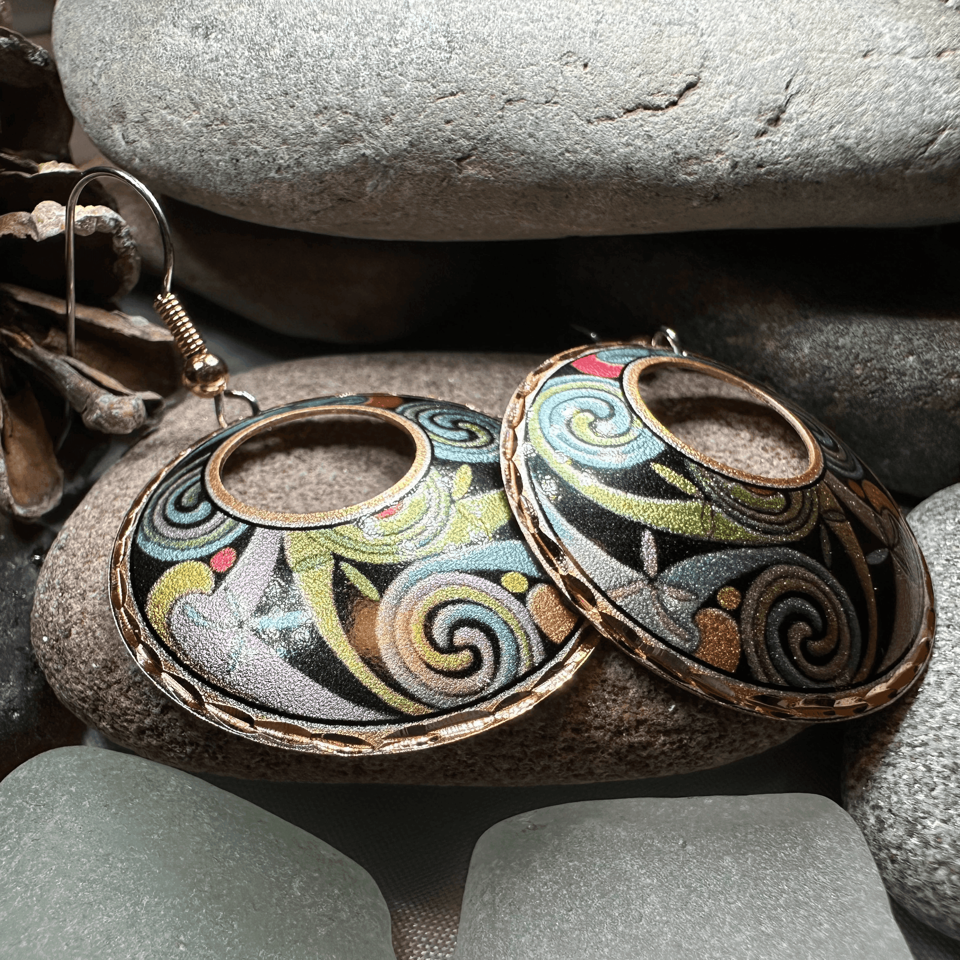 Rainswept Celtic Spiral Copper Earrings - 