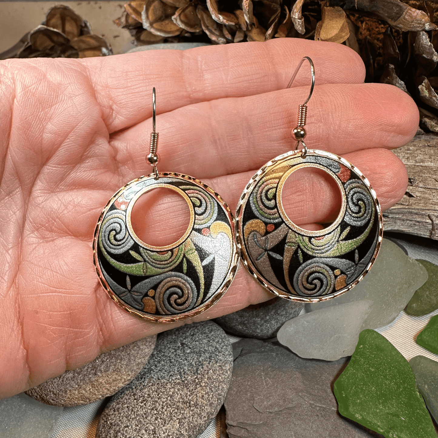 Rainswept Celtic Spiral Copper Earrings - 