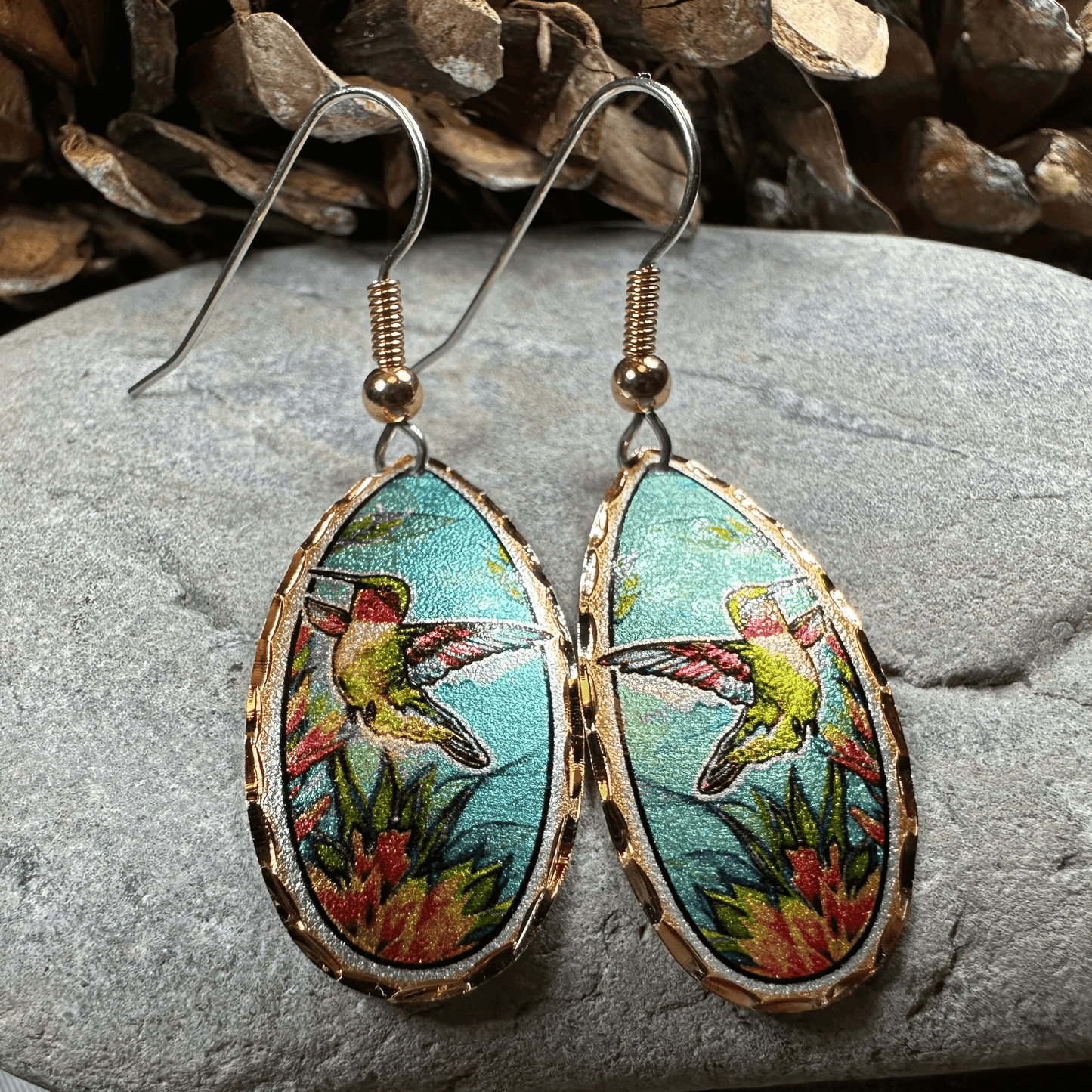 Summer Hummingbird Copper Earrings - 
