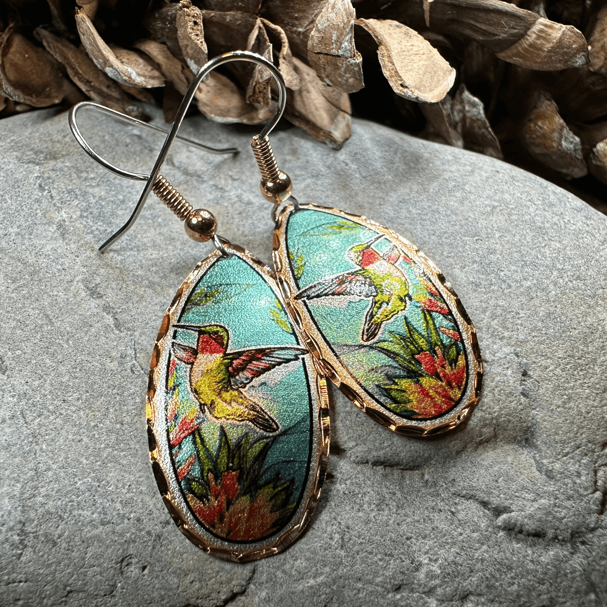 Summer Hummingbird Copper Earrings - 