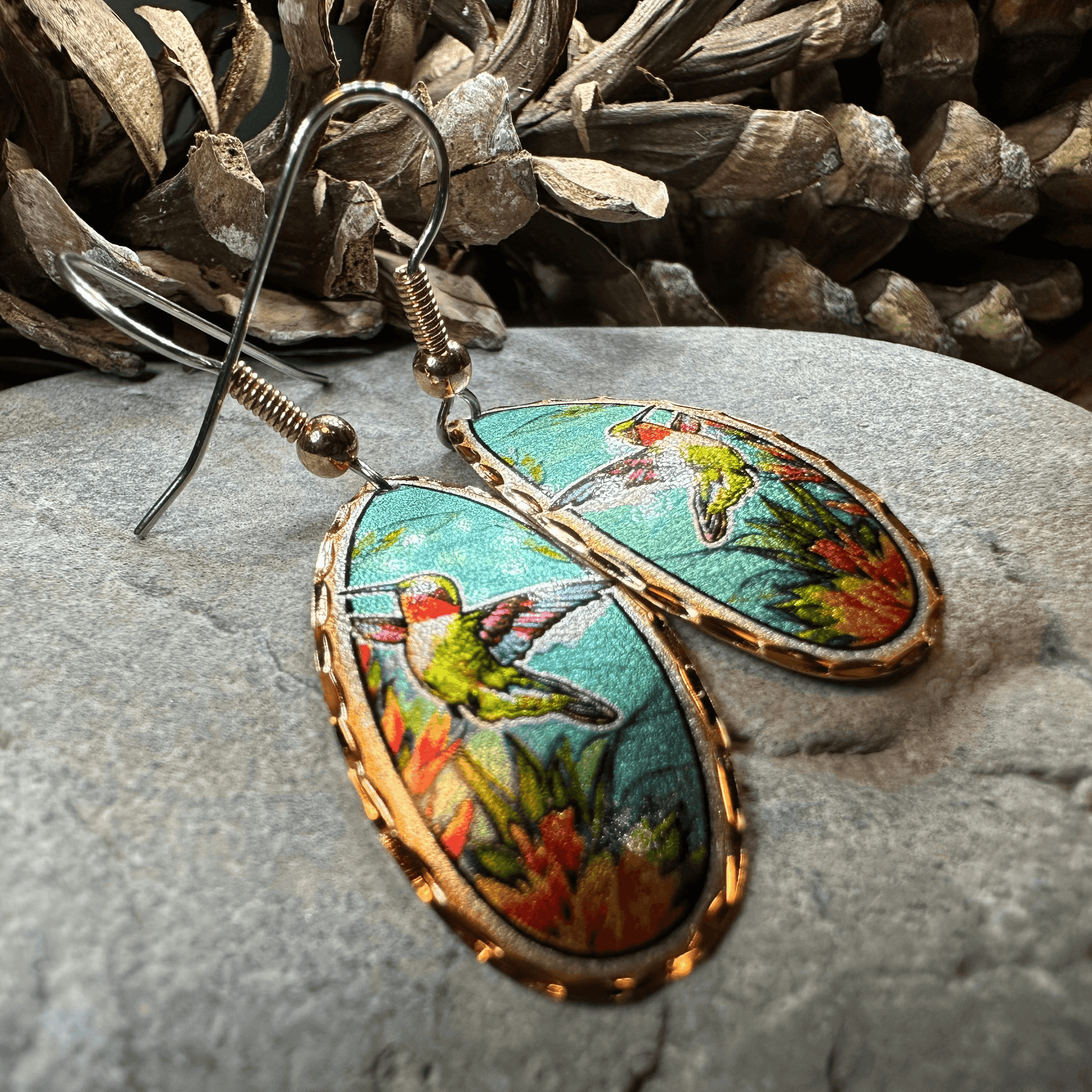 Summer Hummingbird Copper Earrings - 