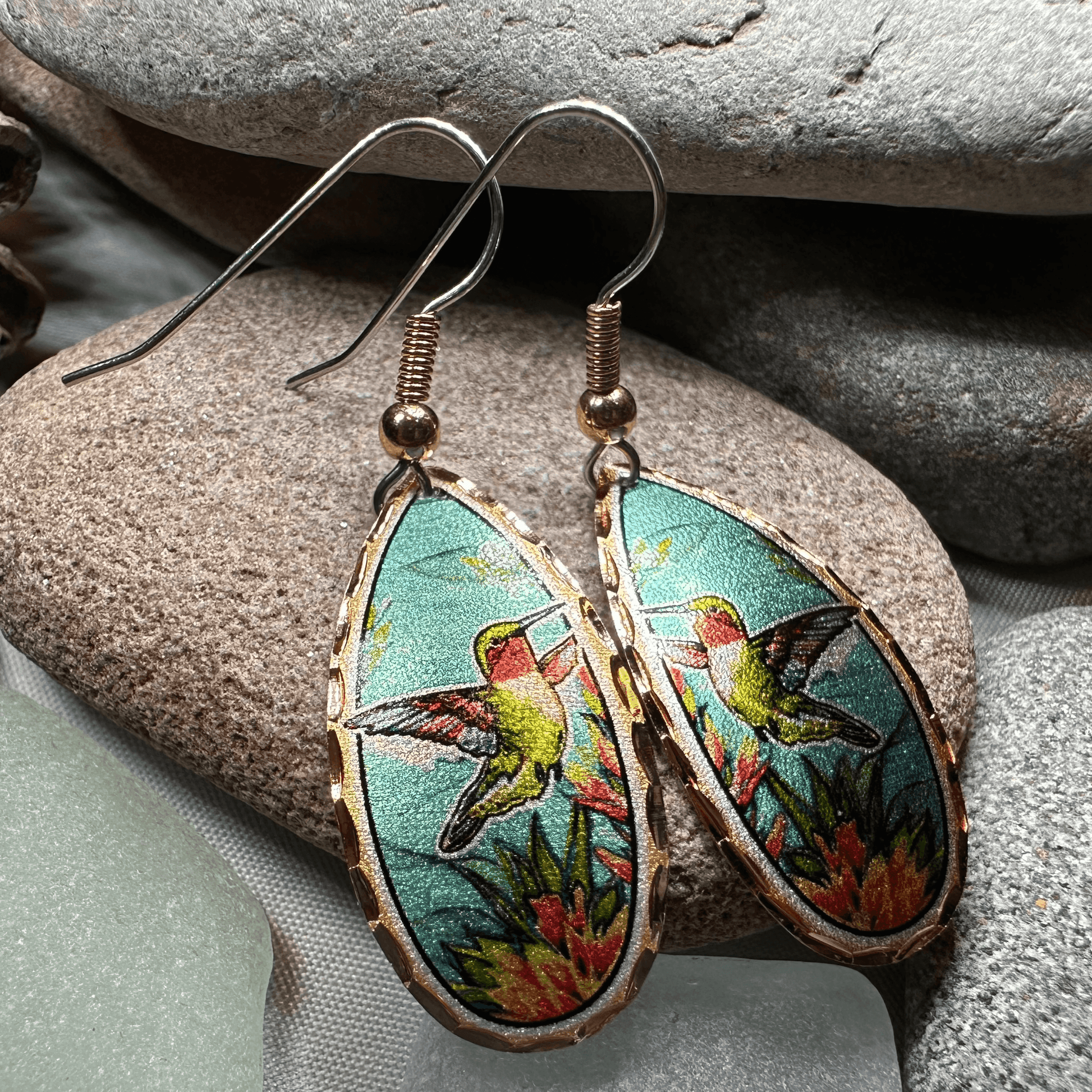 Summer Hummingbird Copper Earrings - 