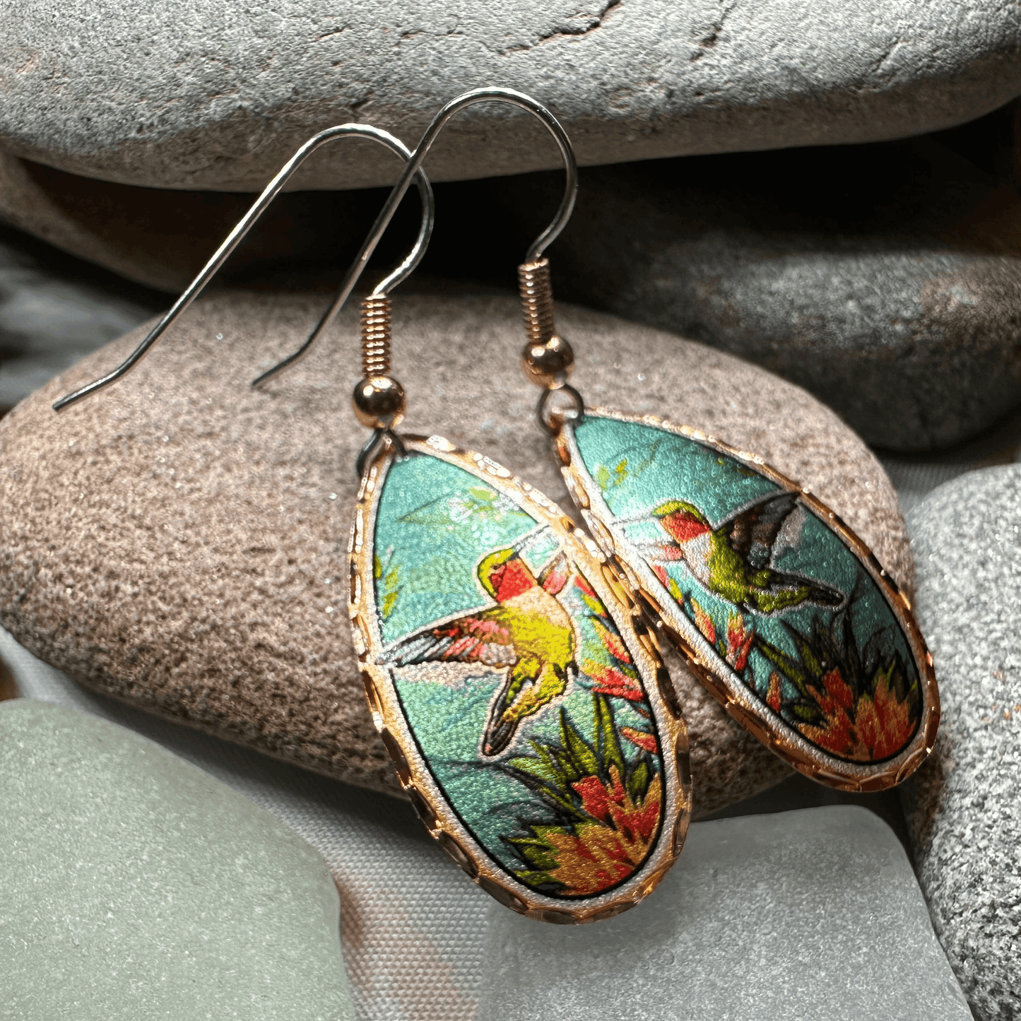 Summer Hummingbird Copper Earrings - 