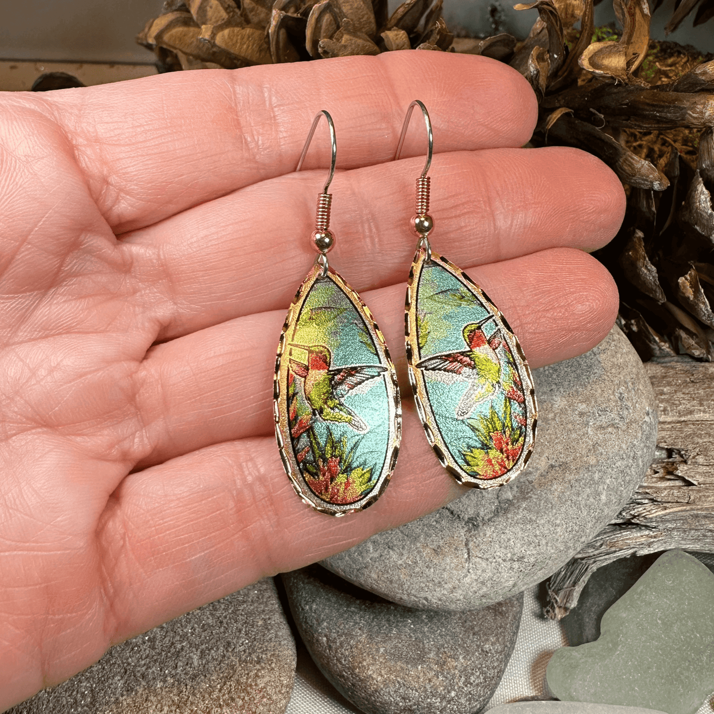Summer Hummingbird Copper Earrings - 