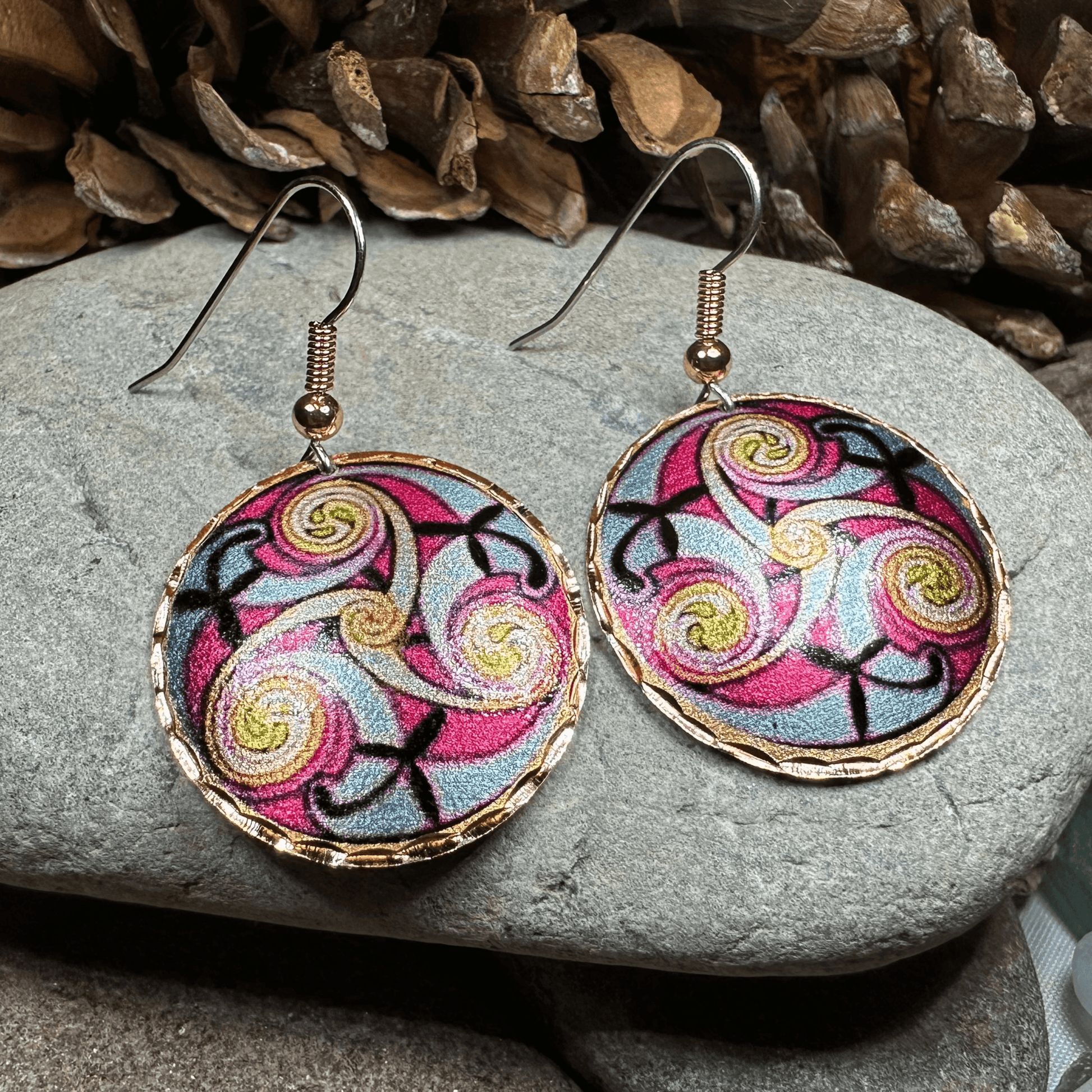 Summer Solstice Celtic Spiral Copper Earrings - 