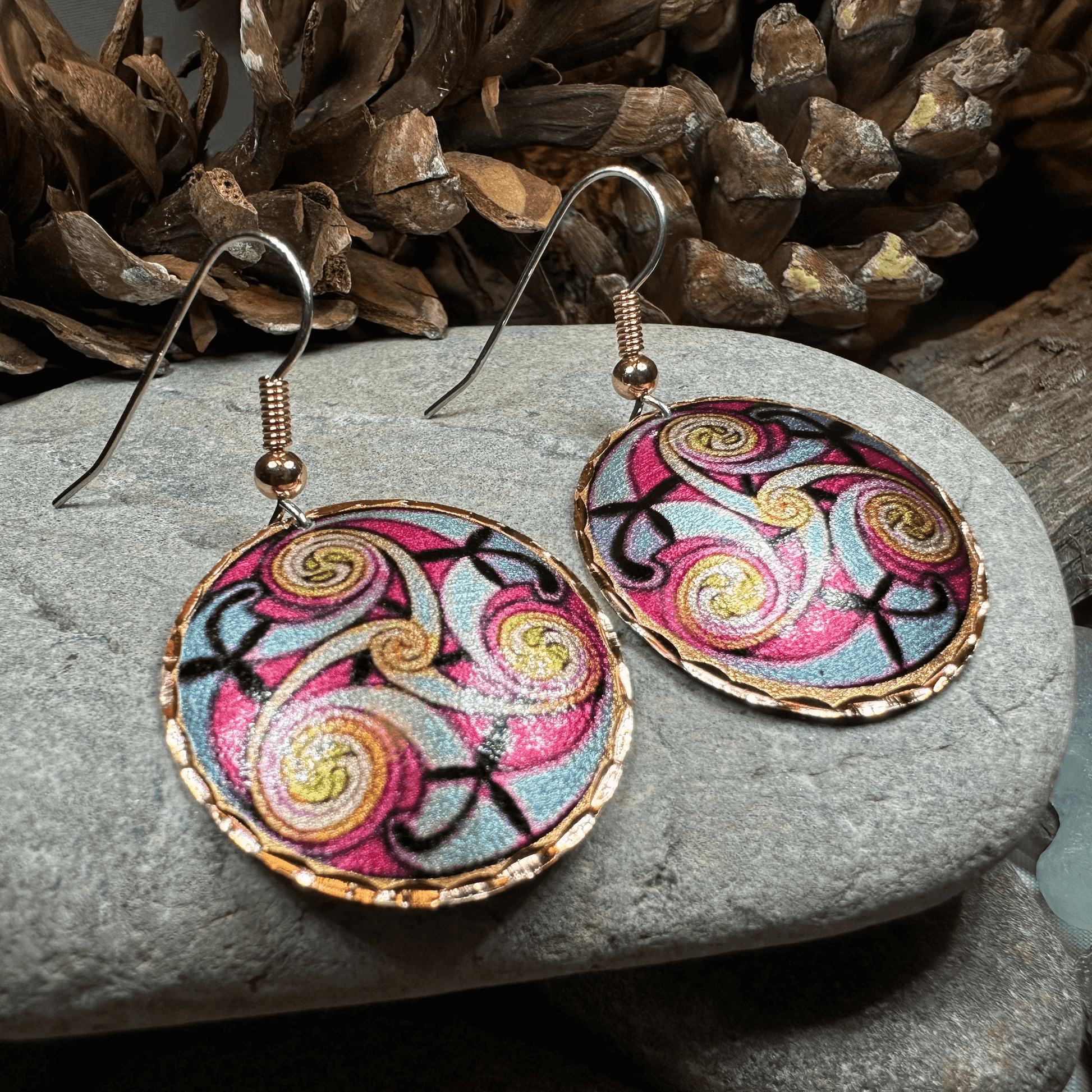 Summer Solstice Celtic Spiral Copper Earrings - 