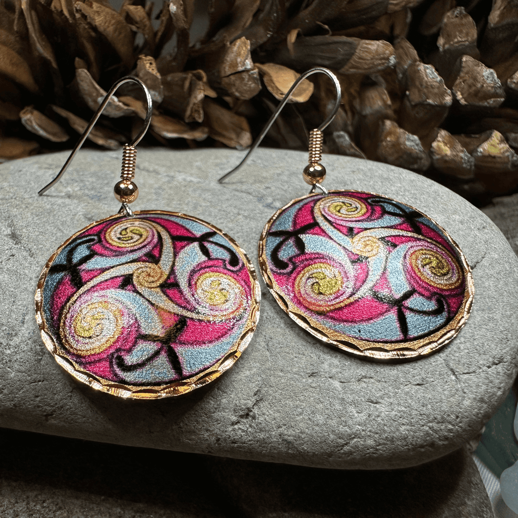 Summer Solstice Celtic Spiral Copper Earrings - 