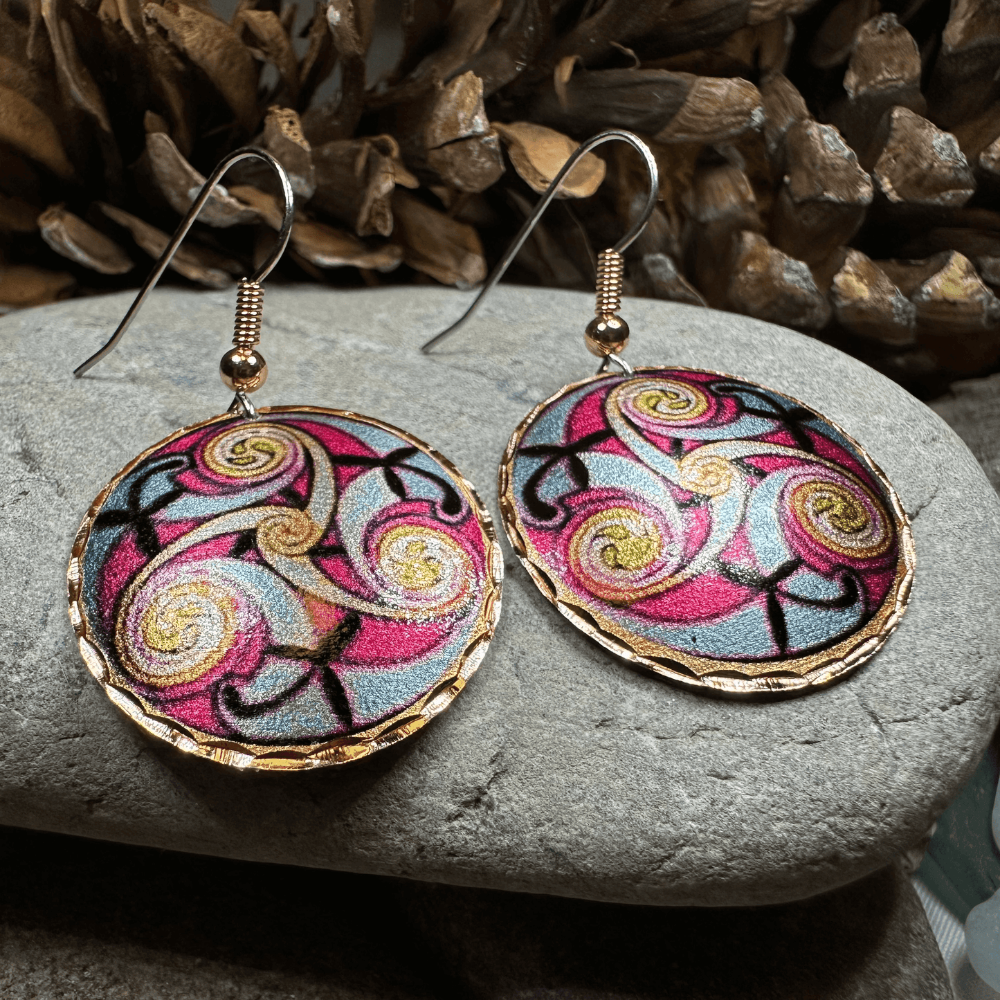 Summer Solstice Celtic Spiral Copper Earrings - 