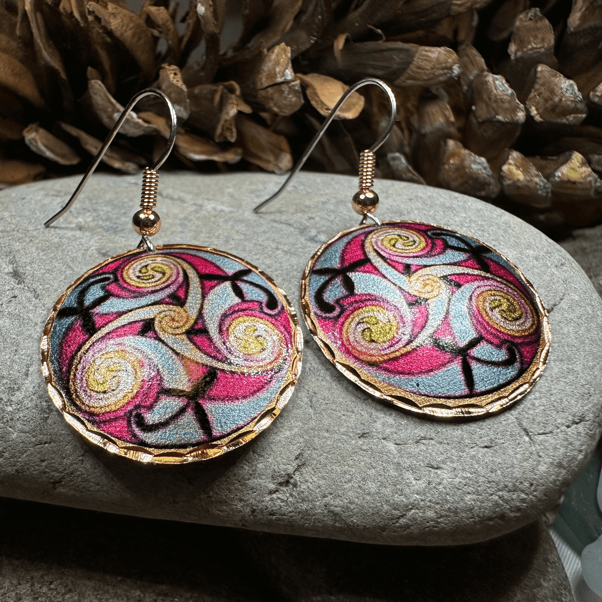 Summer Solstice Celtic Spiral Copper Earrings - 