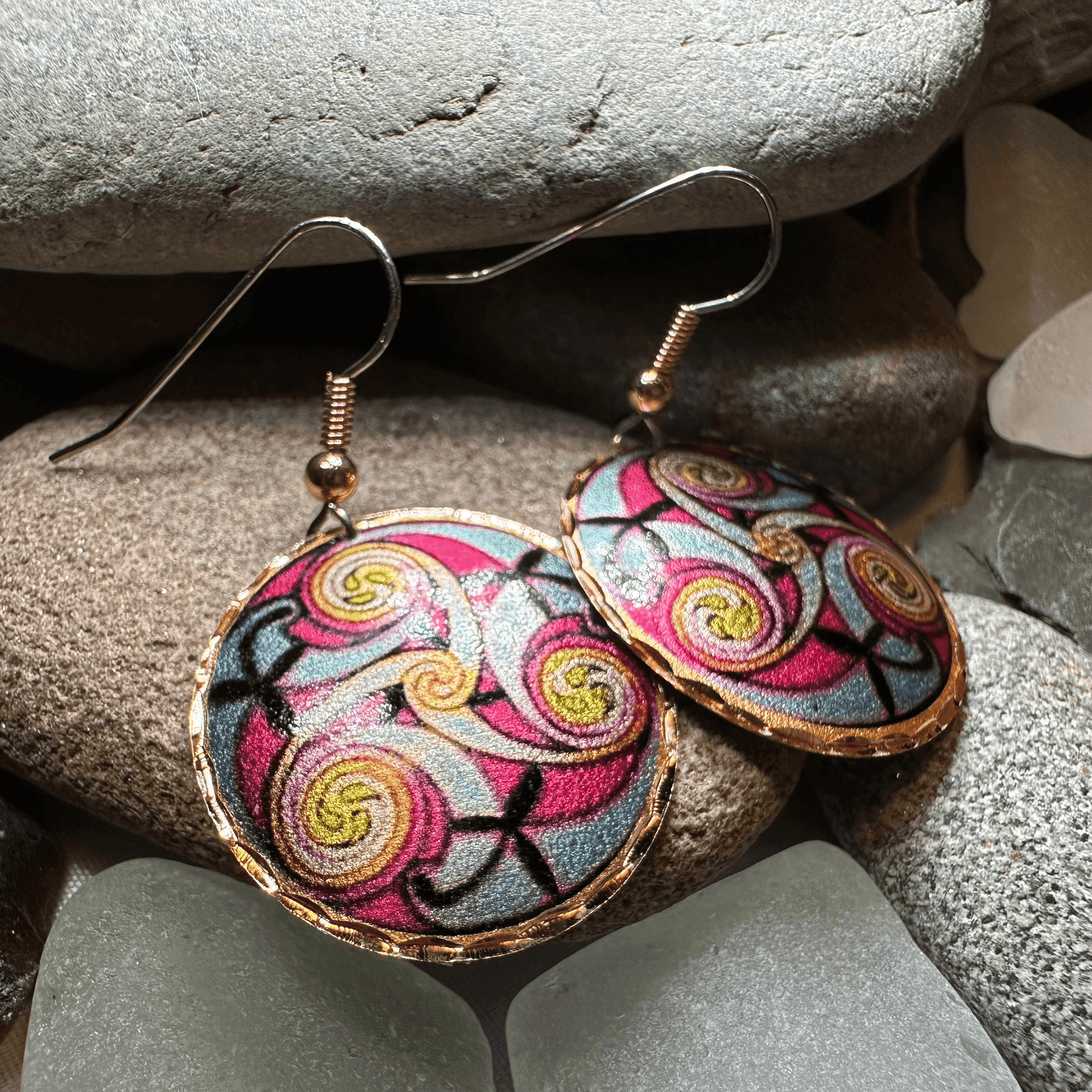 Summer Solstice Celtic Spiral Copper Earrings - 